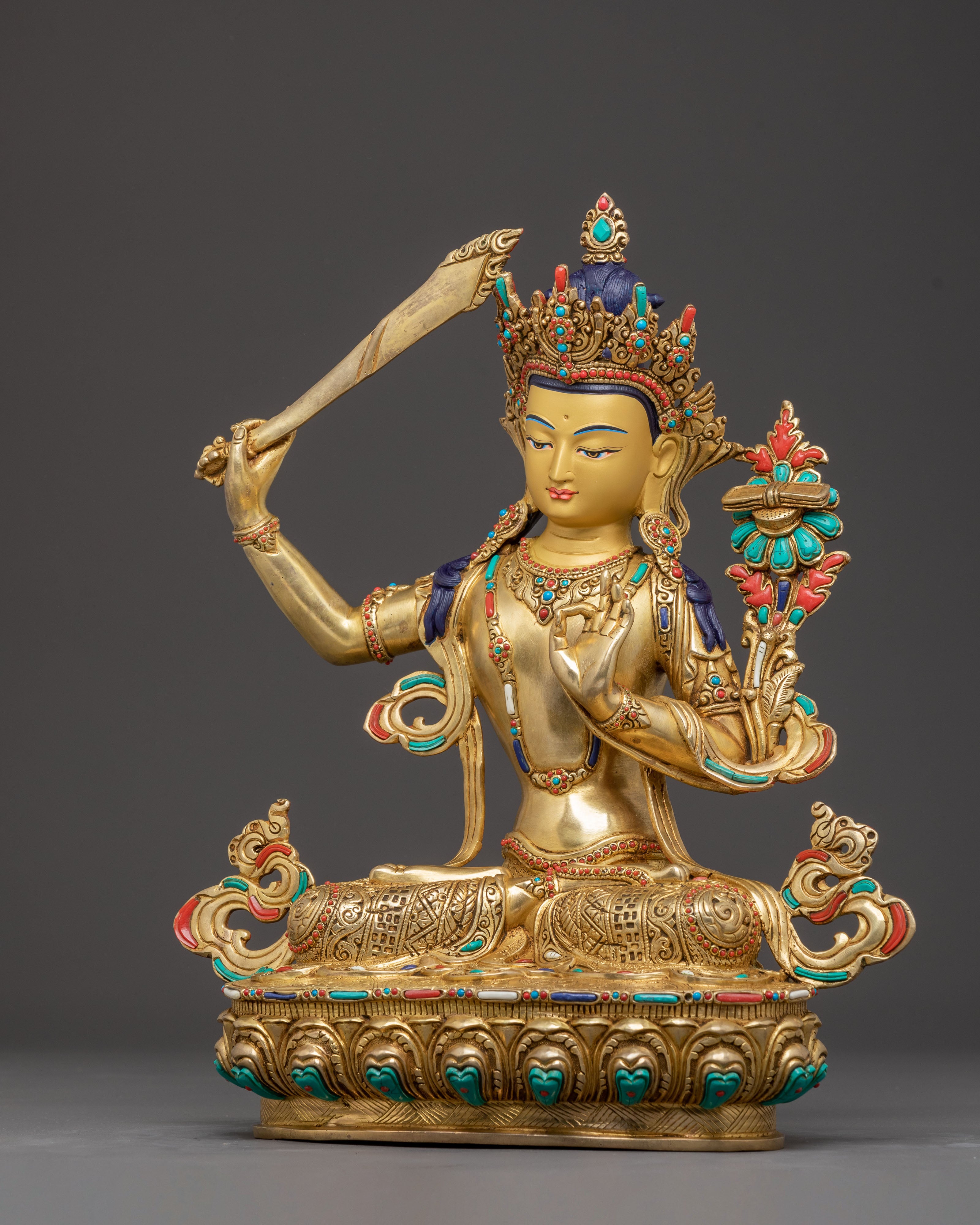 Handcrafted Copper Sculpture of Bodhisattva Manjushri