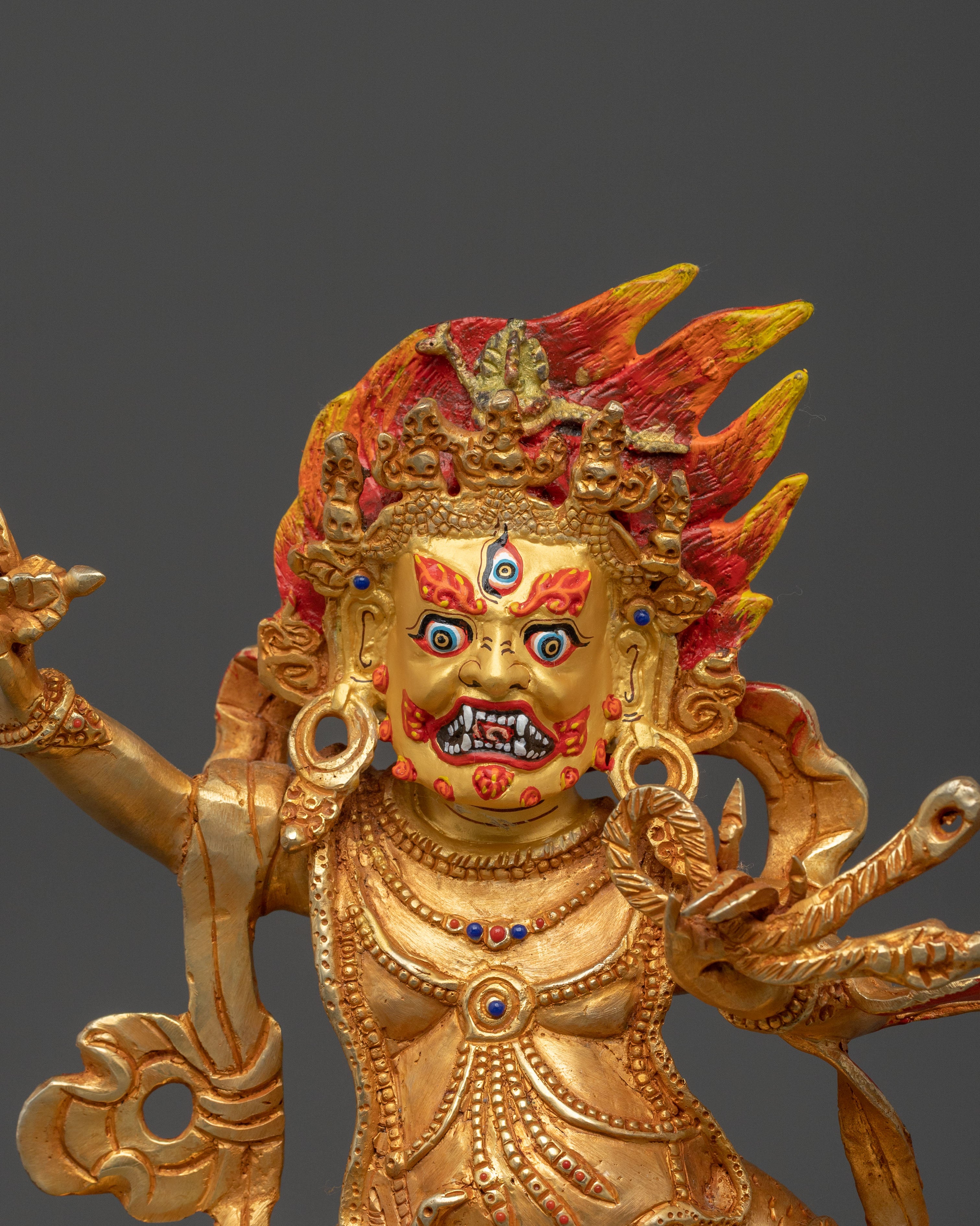 24K Gold Gilded Vajrapani Statue: Wrathful Deity and Thunderbolt Holder