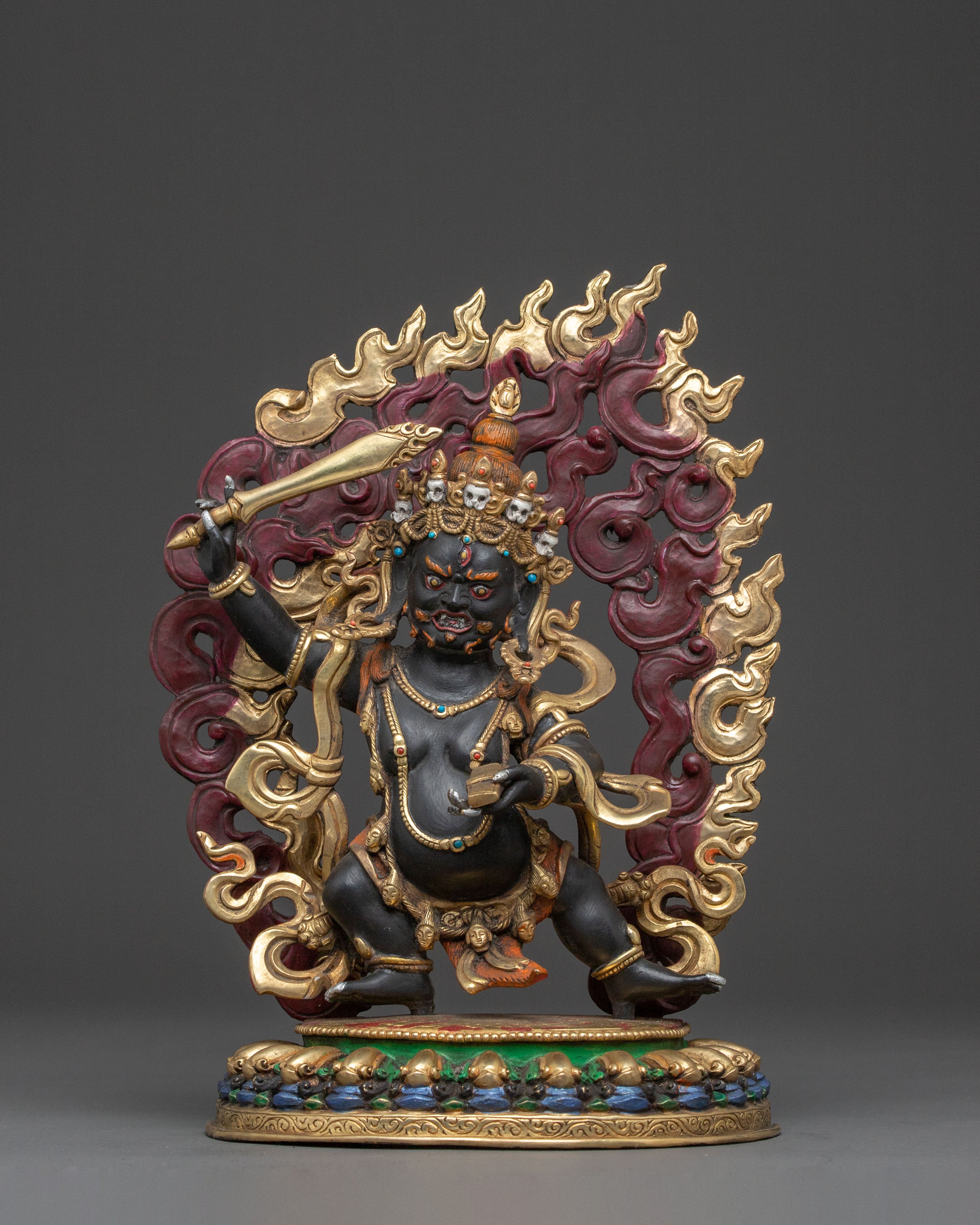 Wrathful Fortune Icon Black Dzambhala Statue: Handcrafted Sacred Protector