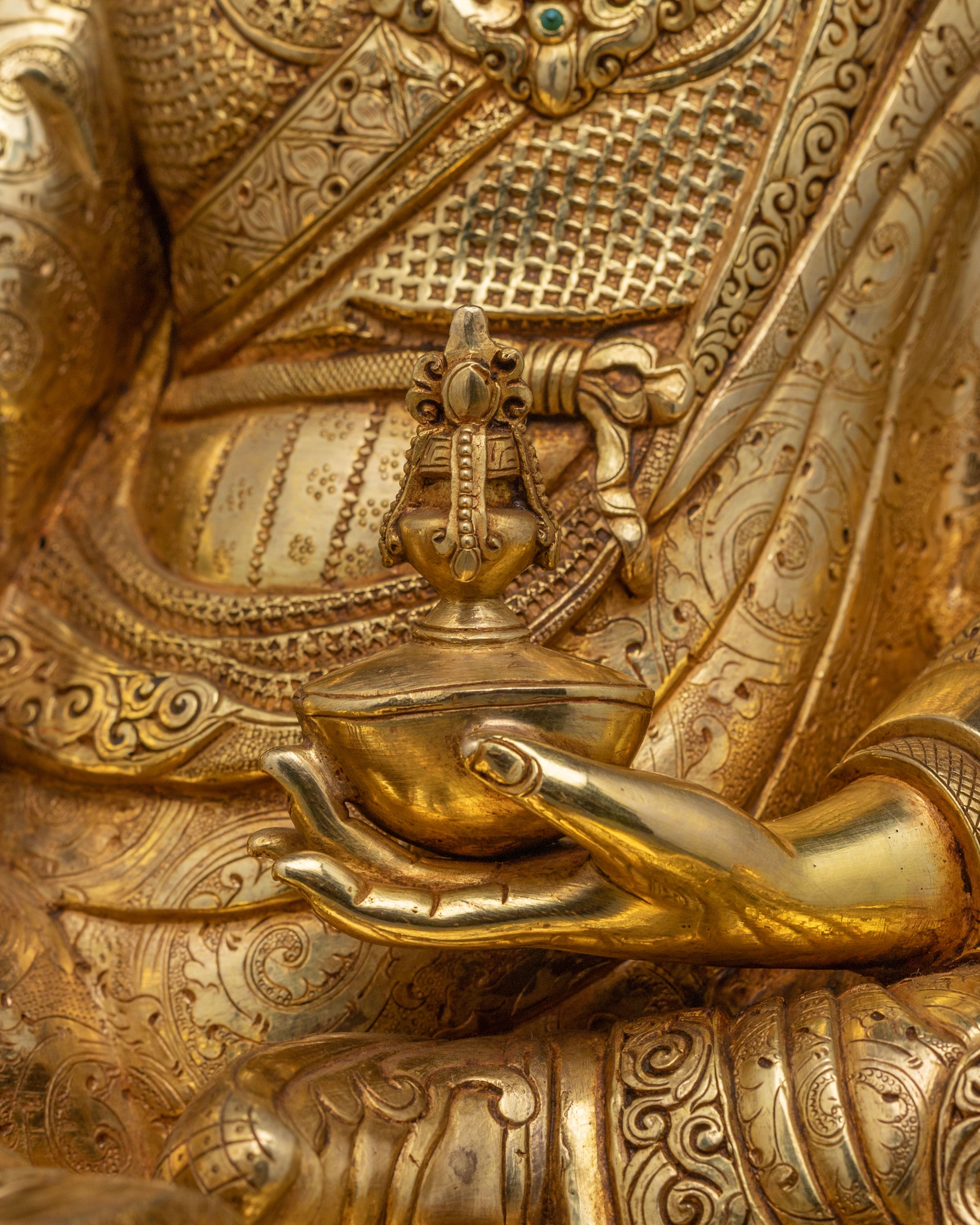 The Lotus Born Guru Rinpoche Spiritual Statue – 24K Gold Gilded Art