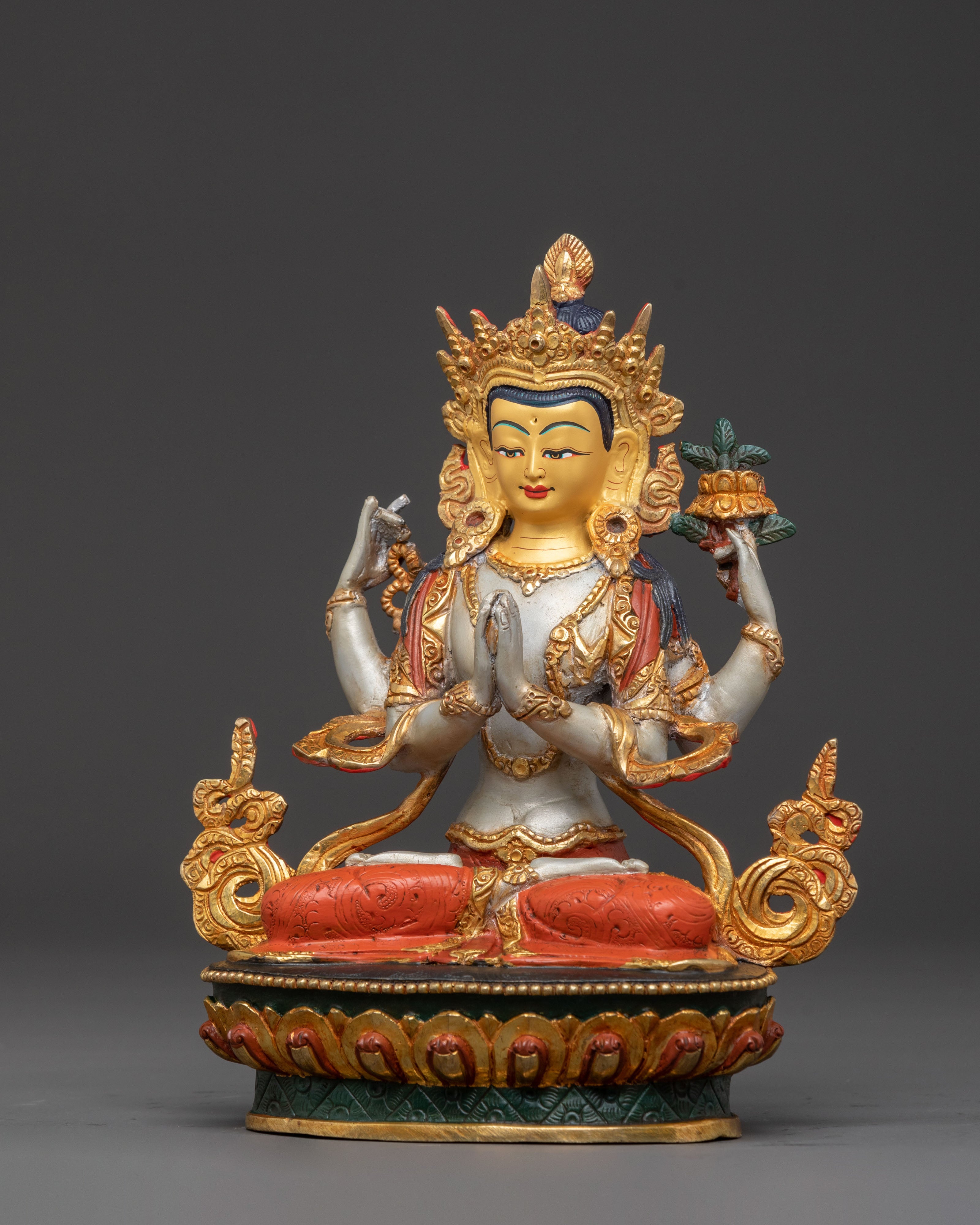 Handcrafted 24K Gold Gilded Chenrezig Statue | Serene Copper Art