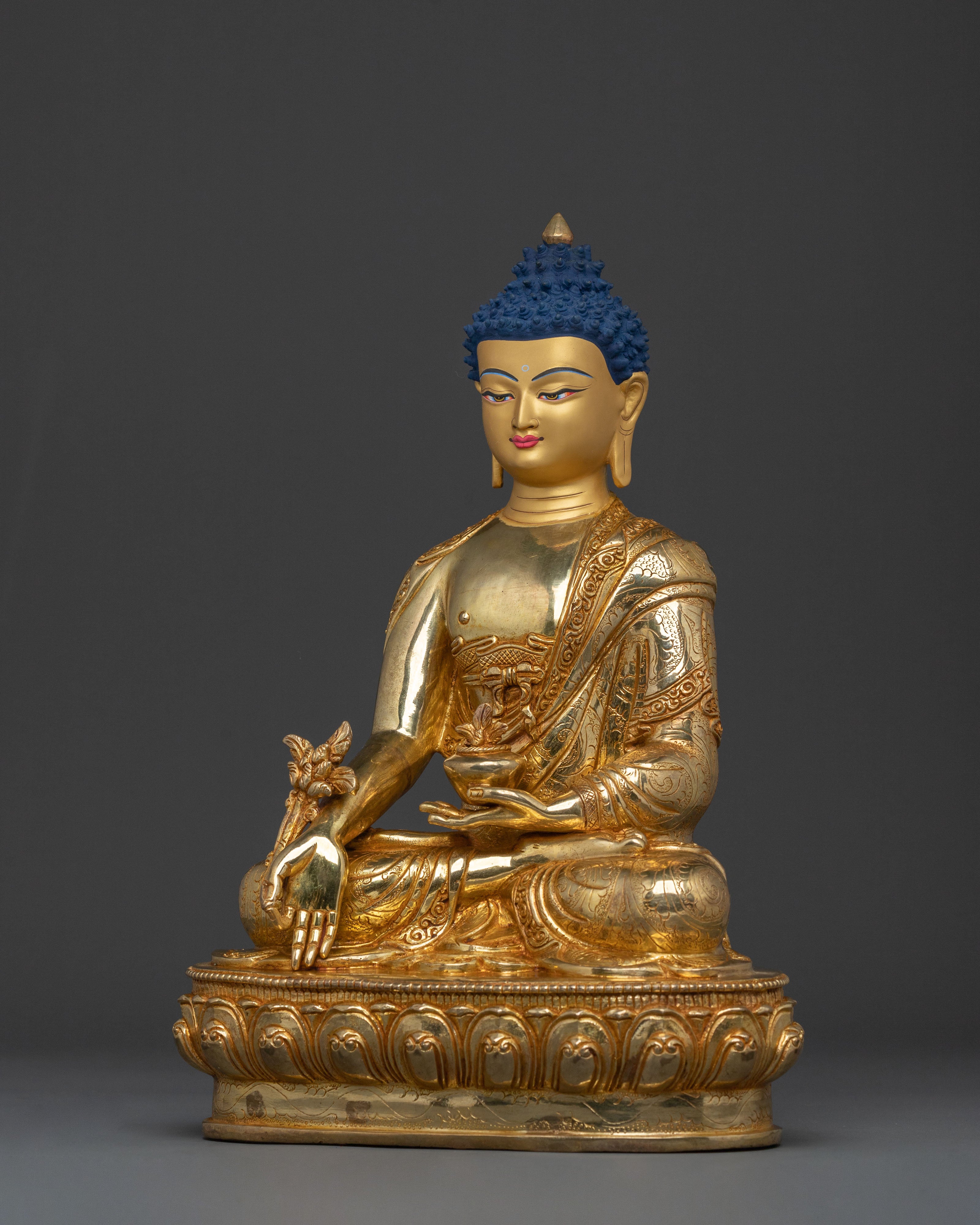 Handmade Medicine Buddha Sculpture | 24K Gold Gilded