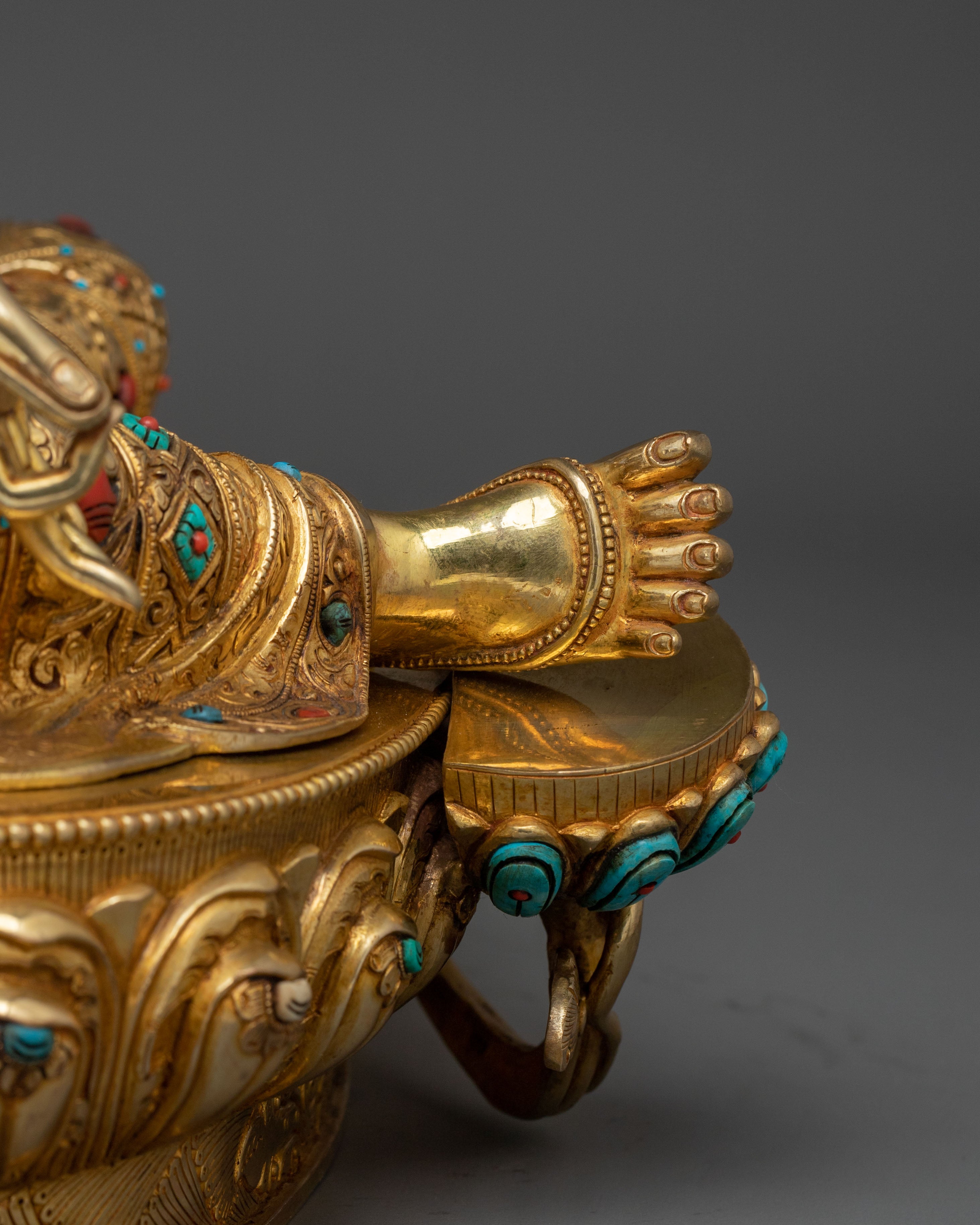 Green Tara Hand Carved Sacred Statue with 24K Gold Glided