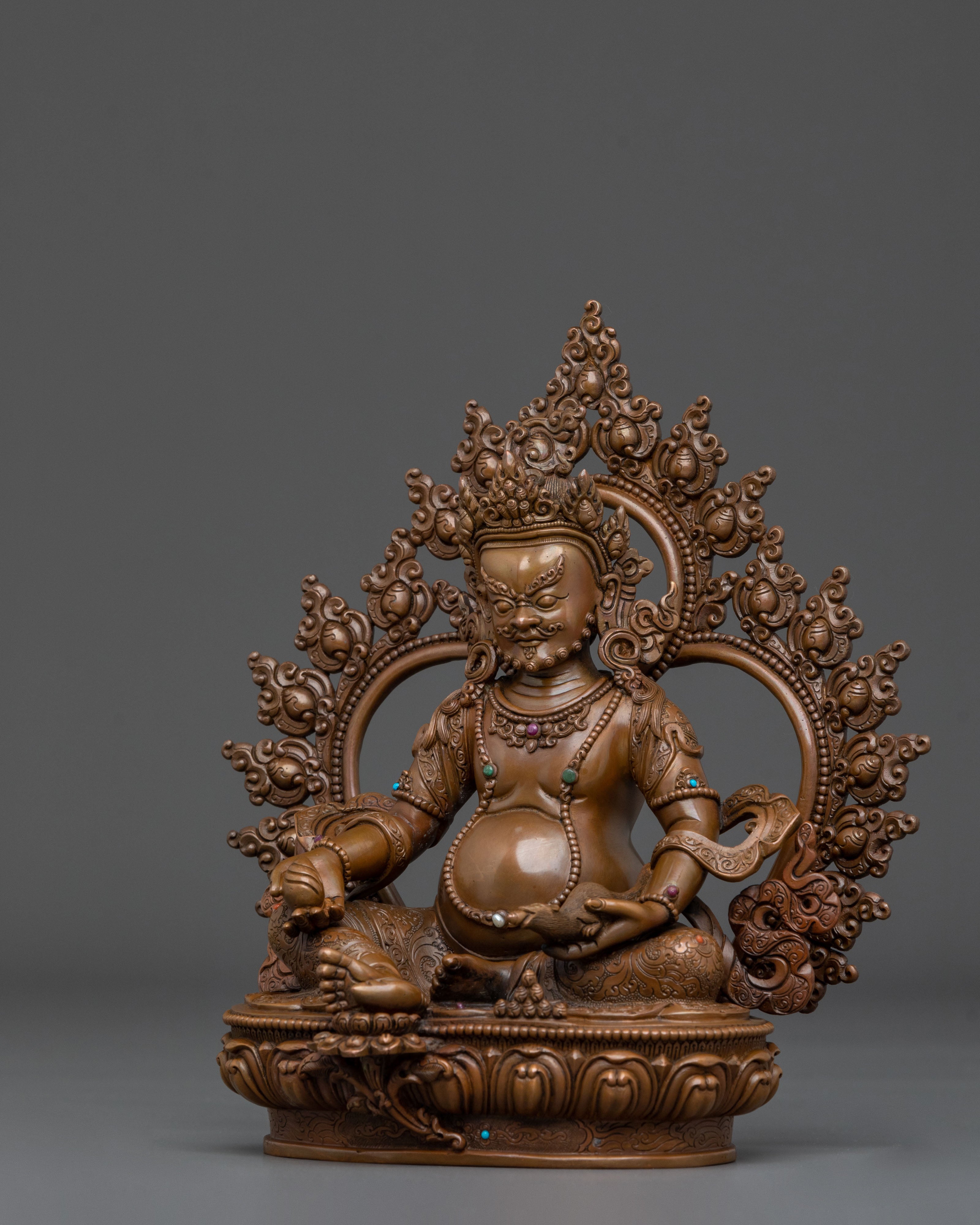 Handmade Dzambhala Wealth Deity Sculpture: Oxidized Copper Statue