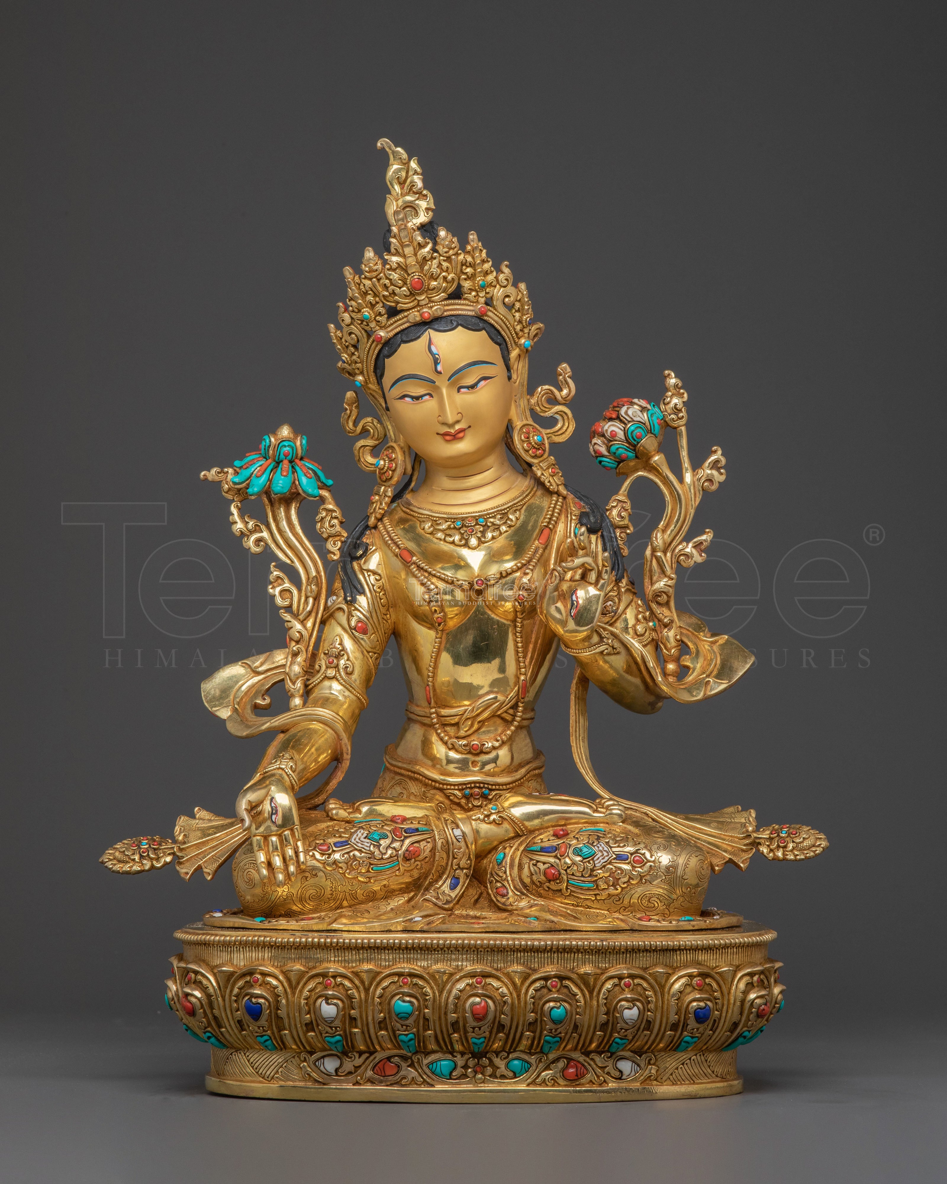 Longevity Blessing White Tara Sculpture: Hand-Gilded Copper Artistry