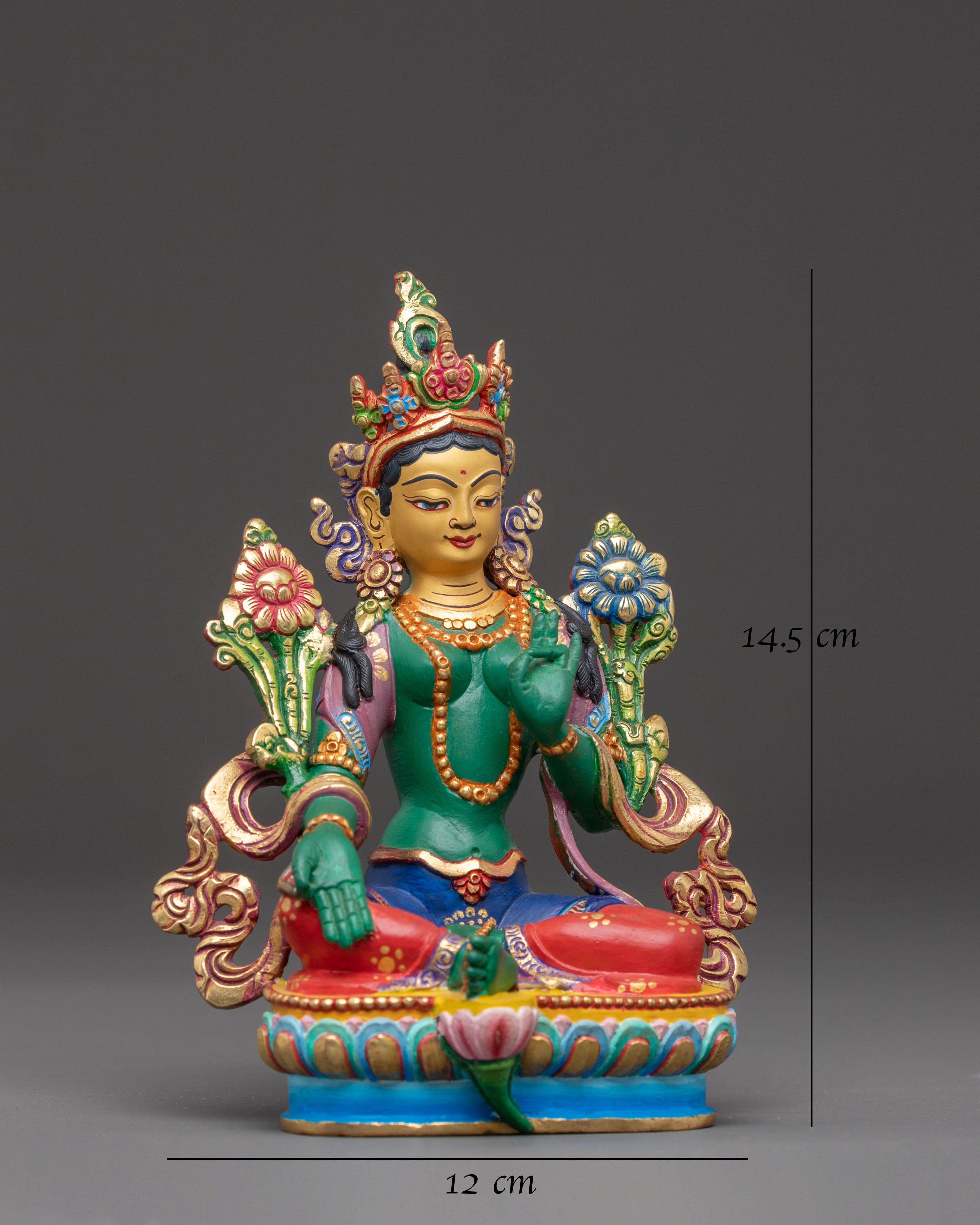 Handmade Green Tara Golden Sculpture | Female Bodhisattva of Compassion