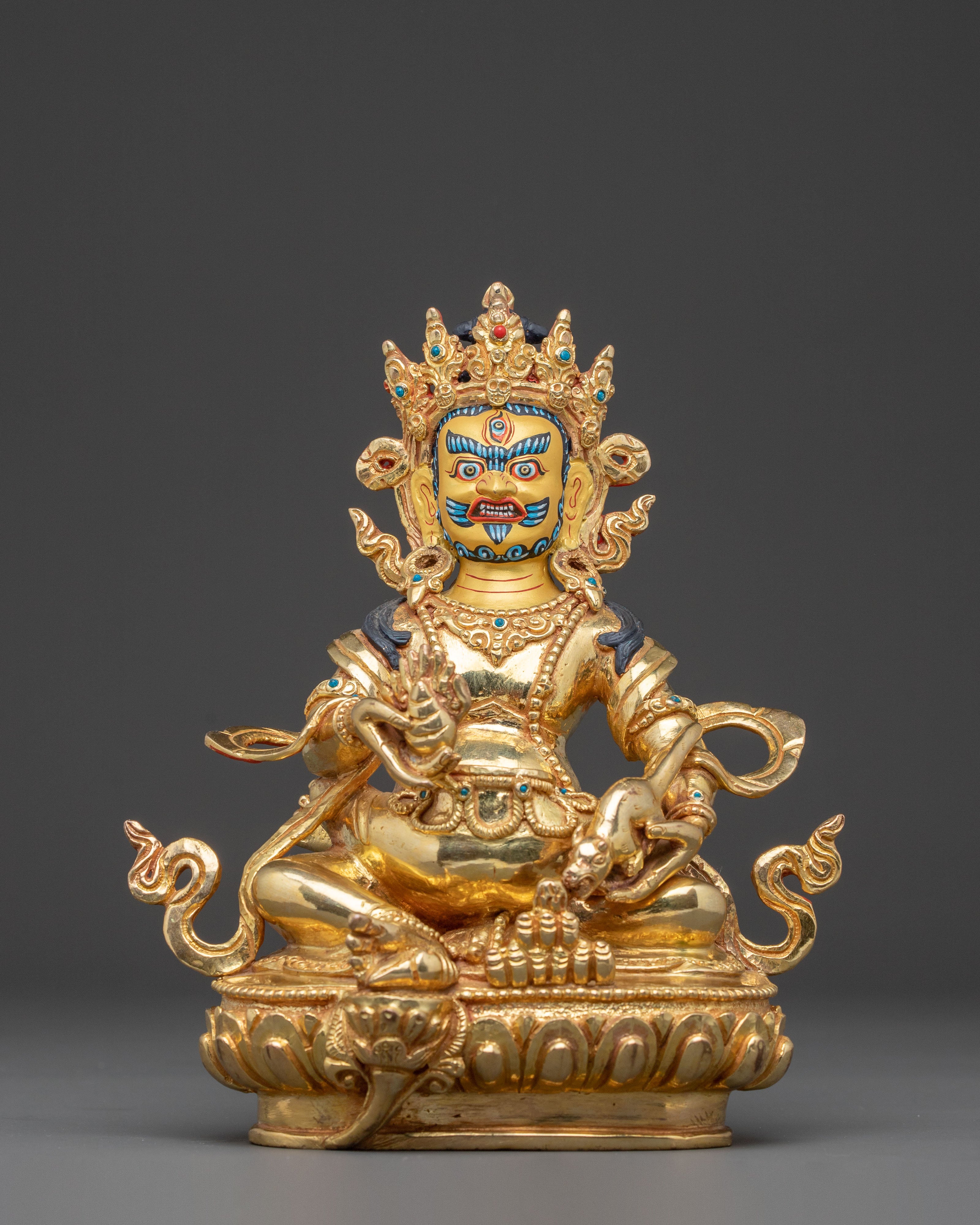 Handcrafted Statue of Red Dzambhala: Tibetan Wealth Deity,