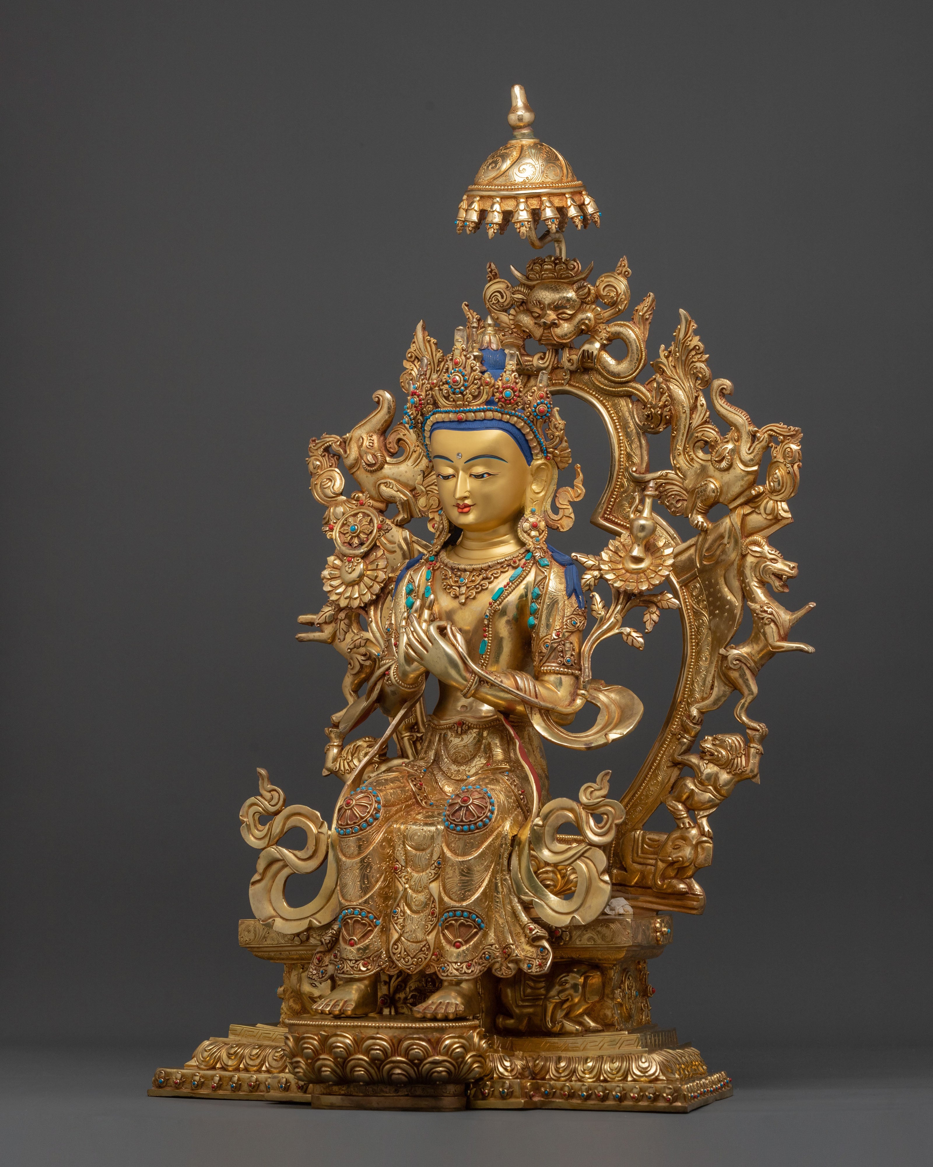 Maitreya Buddha Fire Gold Gilded Statue | Home Decor