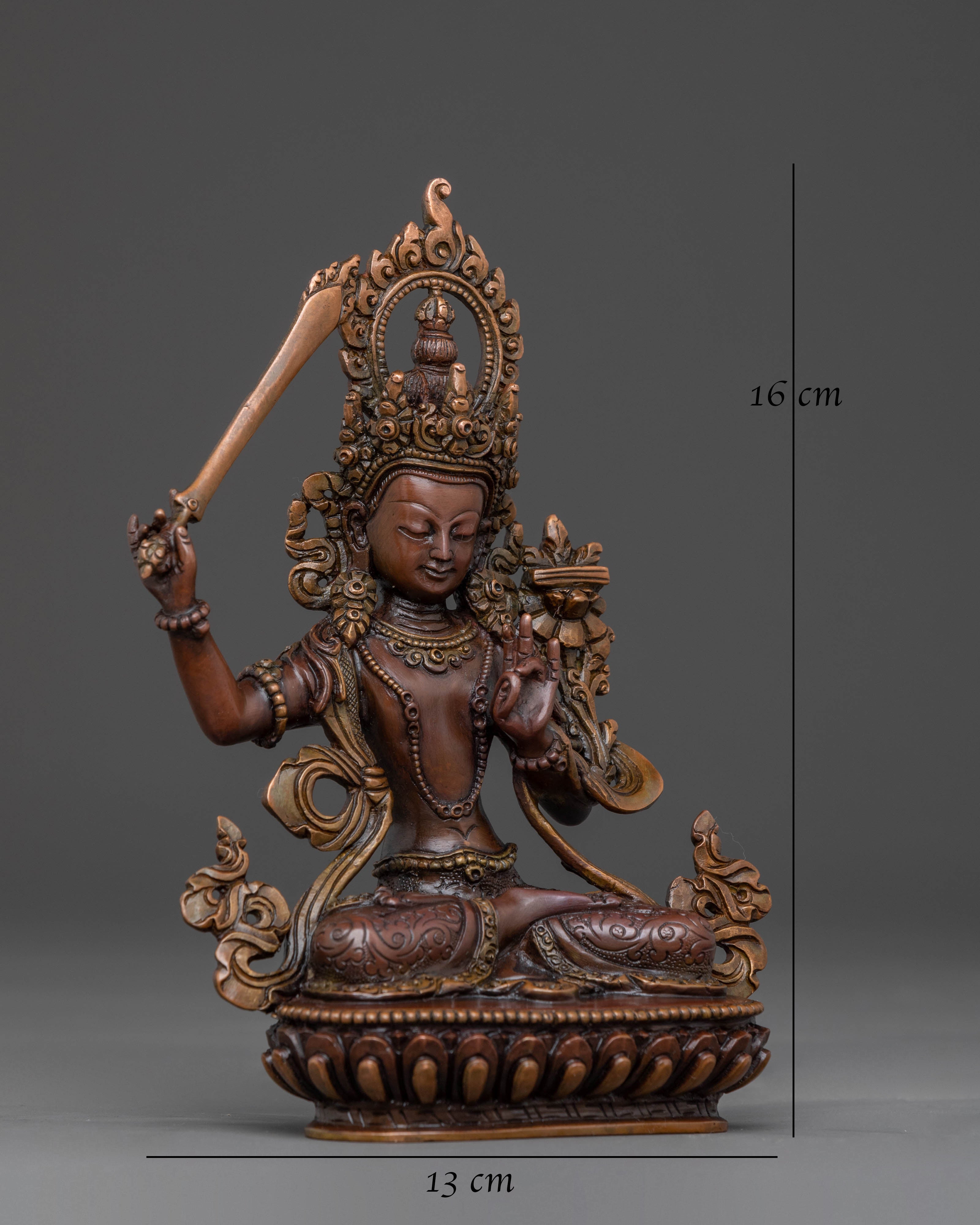 Manjushri Bodhisattva Sacred Statue - Oxidized Copper Finish