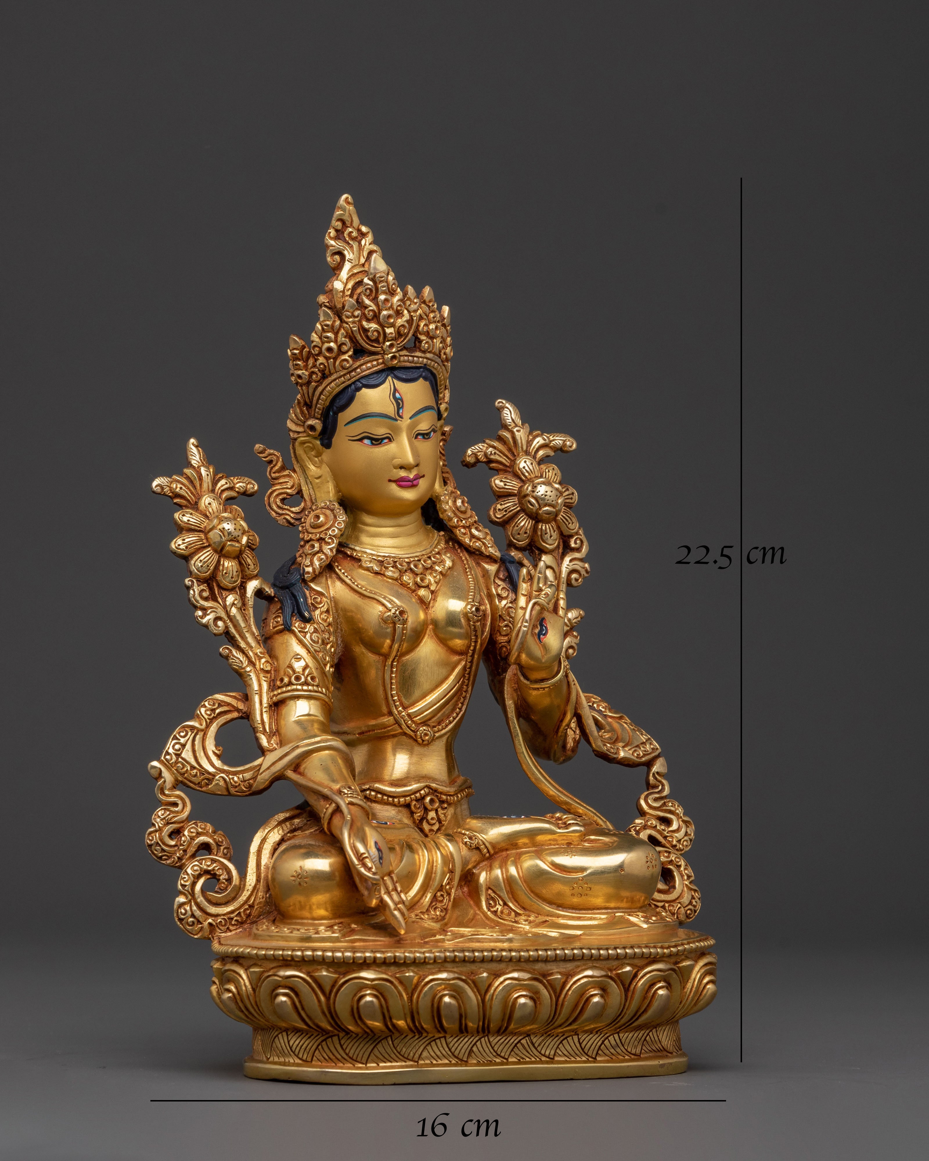 Handcrafted White Tara 24K Gold Gilded Statue