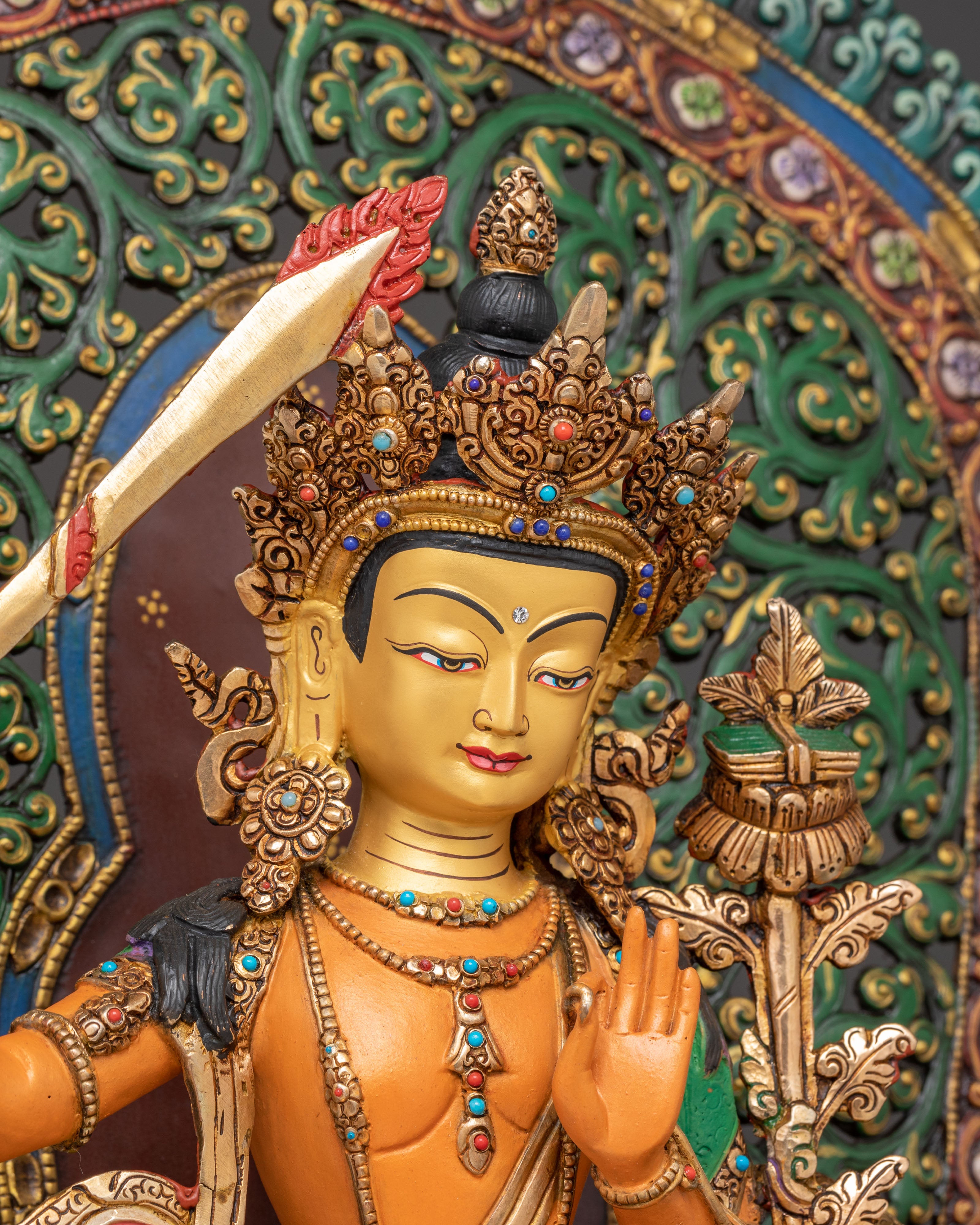 Spiritual Wisdom Deity Manjushri Statue on Throne | Handmade in Nepal