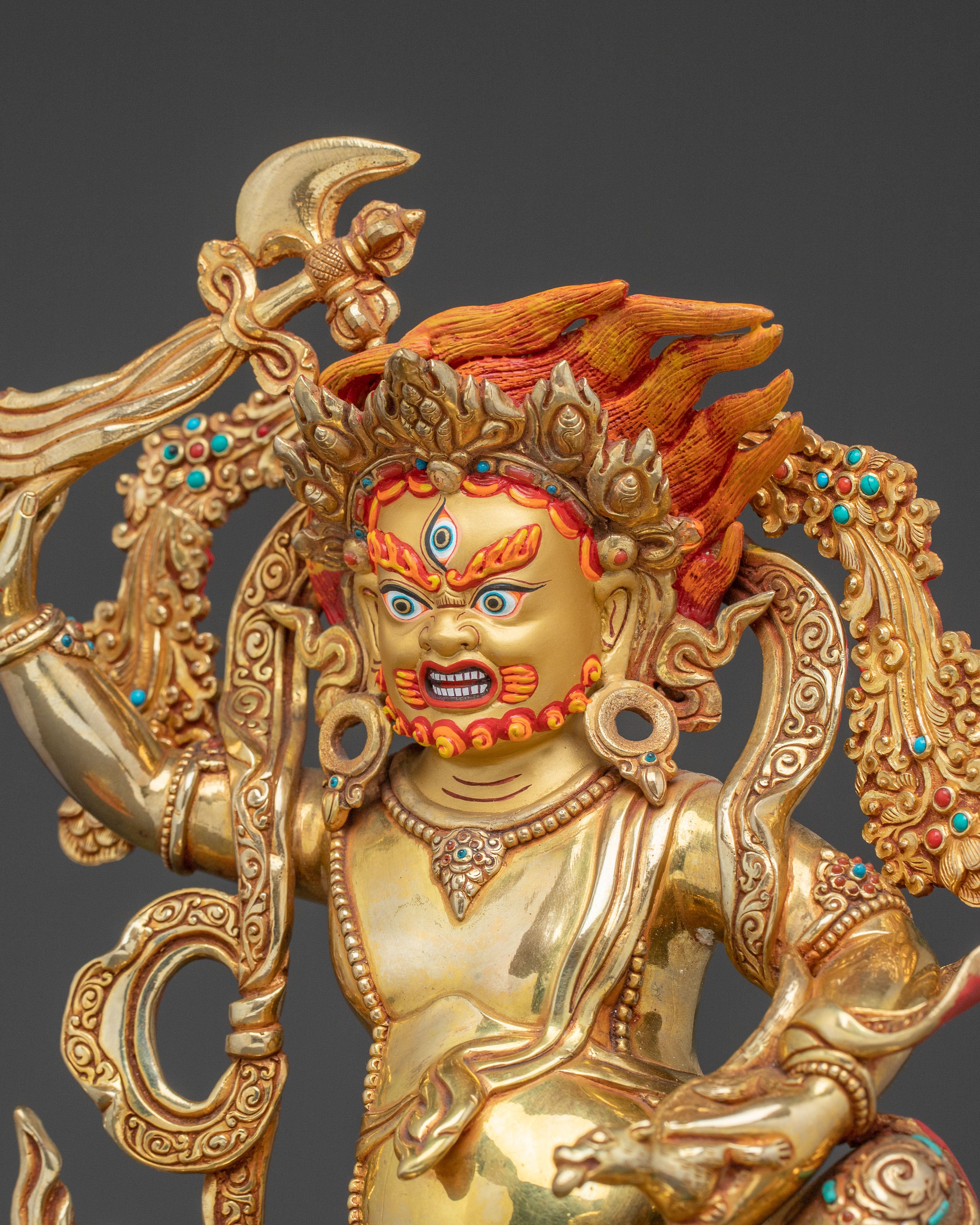 Wealth Deity White Dzambhala Handcrafted Statue - 24K Gold Gilded