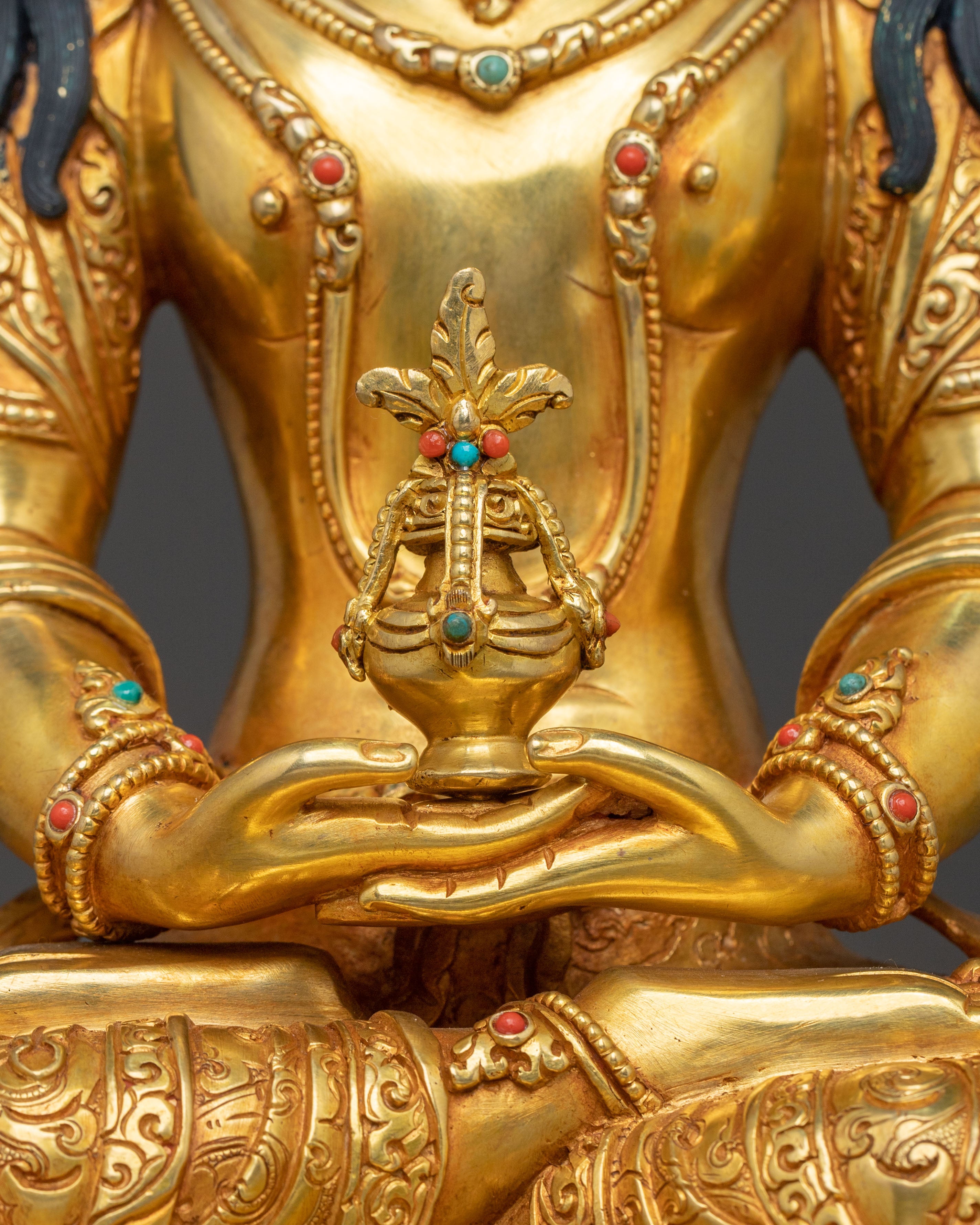 Amitayus Buddha: 24K Gold Gilded Figure