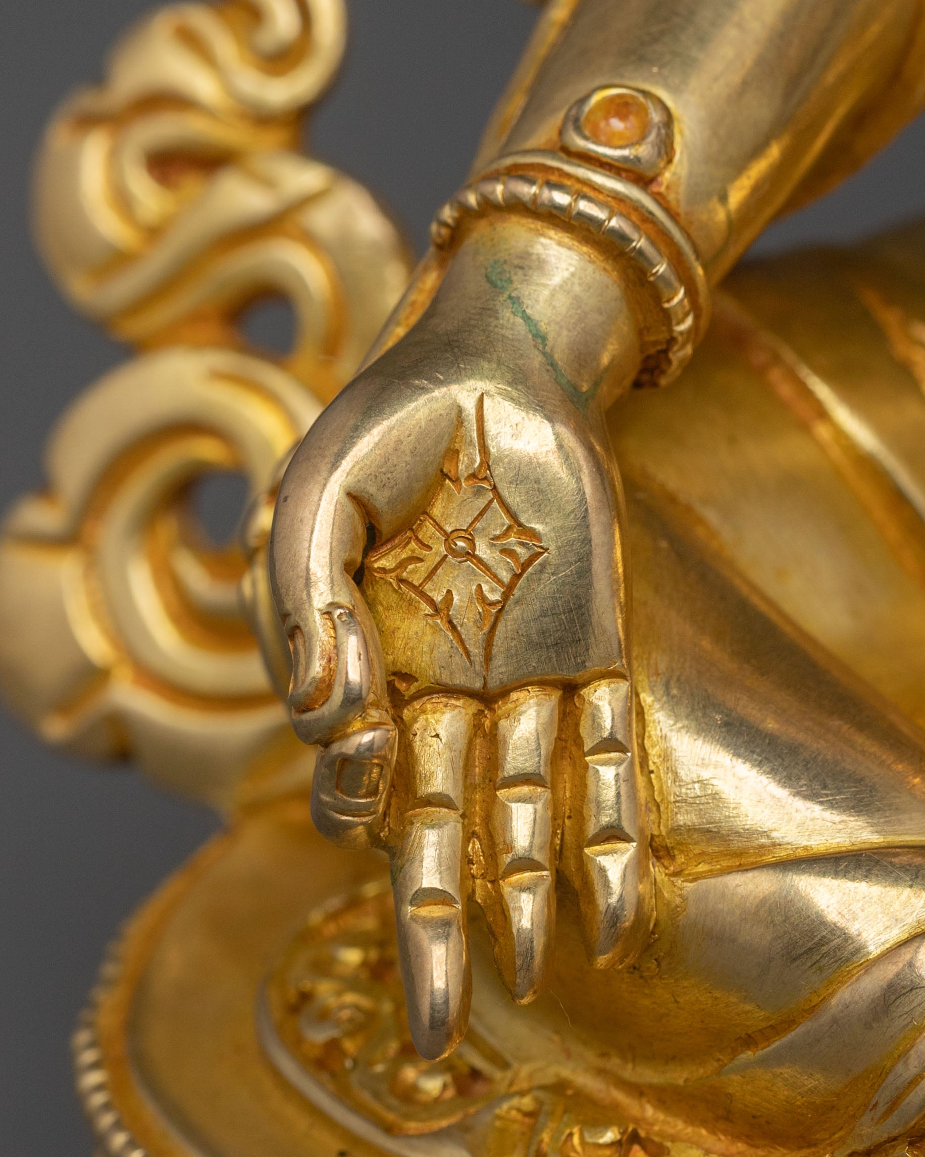Handcrafted Green Tara Figure with 24K Gold Gilding