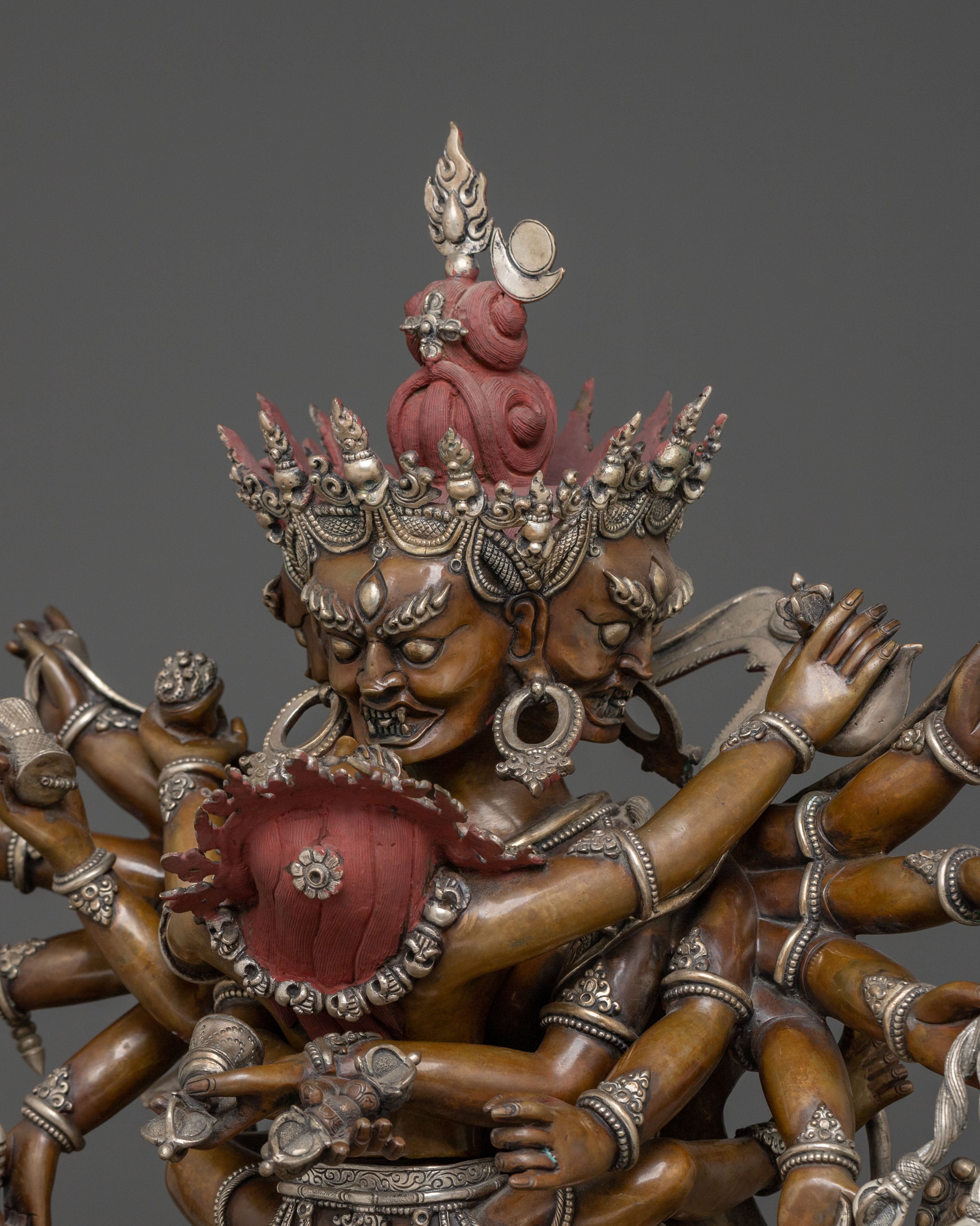 Chakrasamvara Oxidized Copper Statue | Silver-Plated