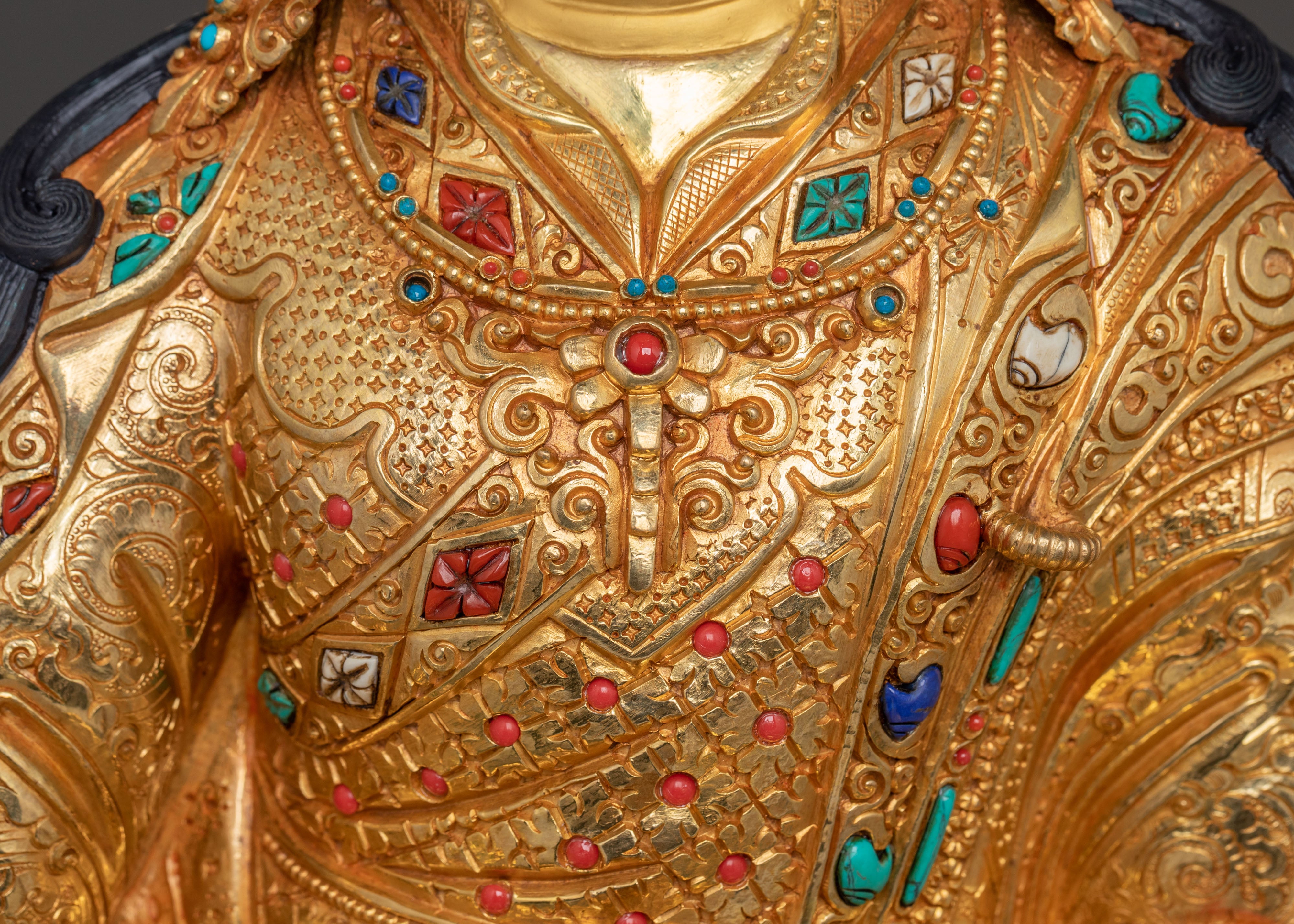 24K Gold Gilded Holy Guru Rinpoche Statue – Radiant Masterpiece