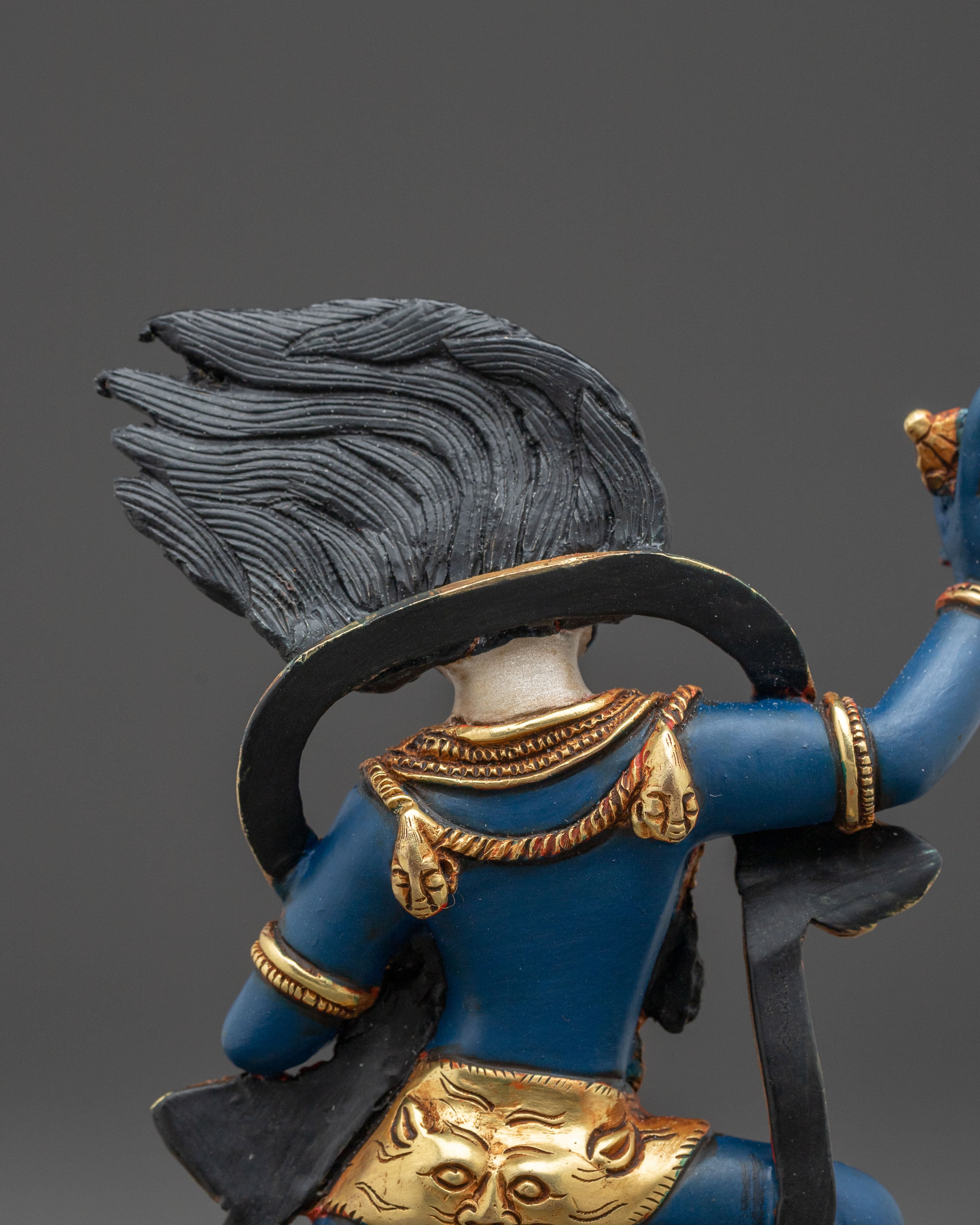 Shima mukha Lion Faced Dakini Statue: Gilded Copper Art