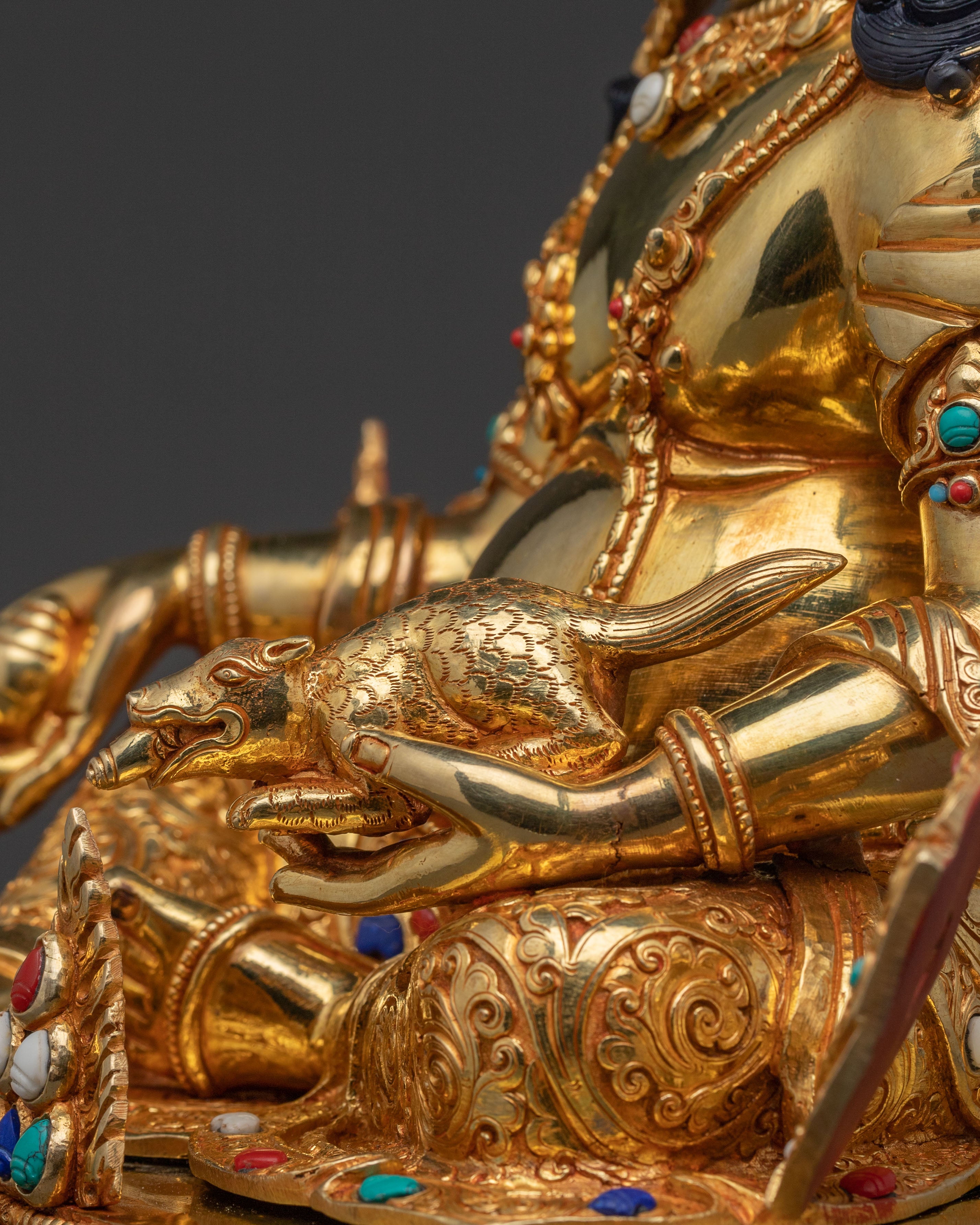 Dzambhala Tibetan Golden Statue: Auspicious Copper Sculpture