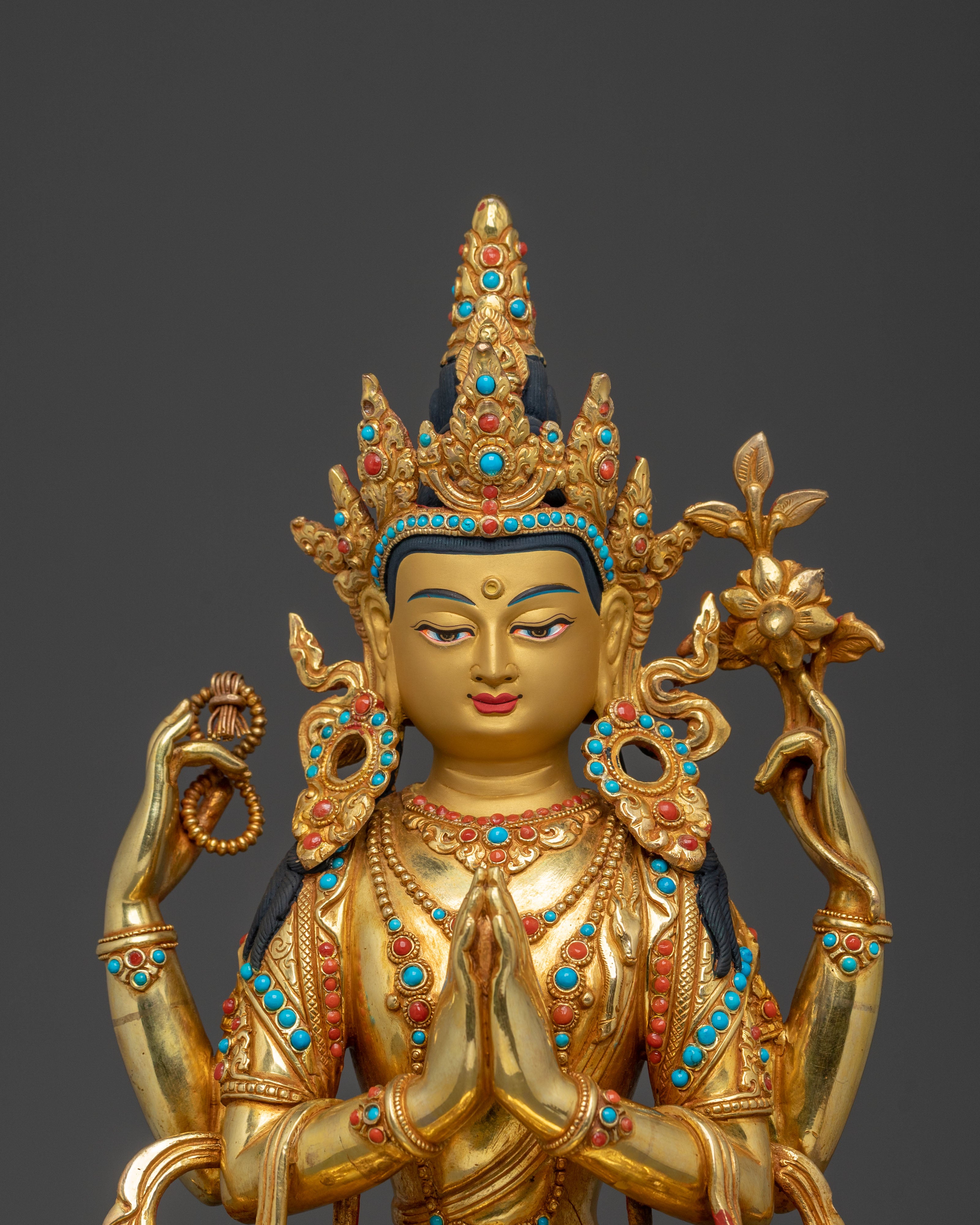 Chenrezig Sculpture | 24K Gold Gilded Bodhisattva