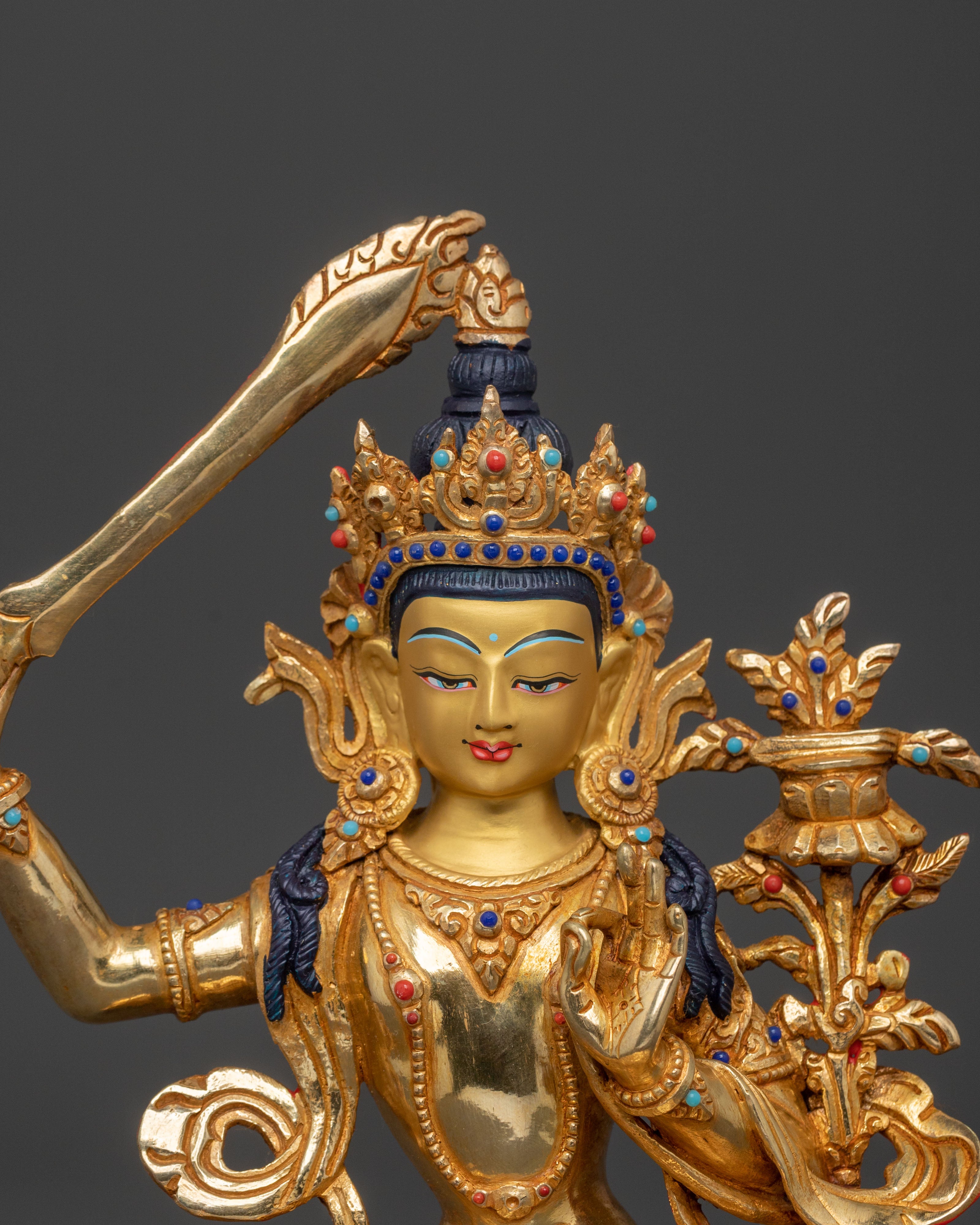 Manjushri Golden Sculpture | Bodhisattva of Wisdom