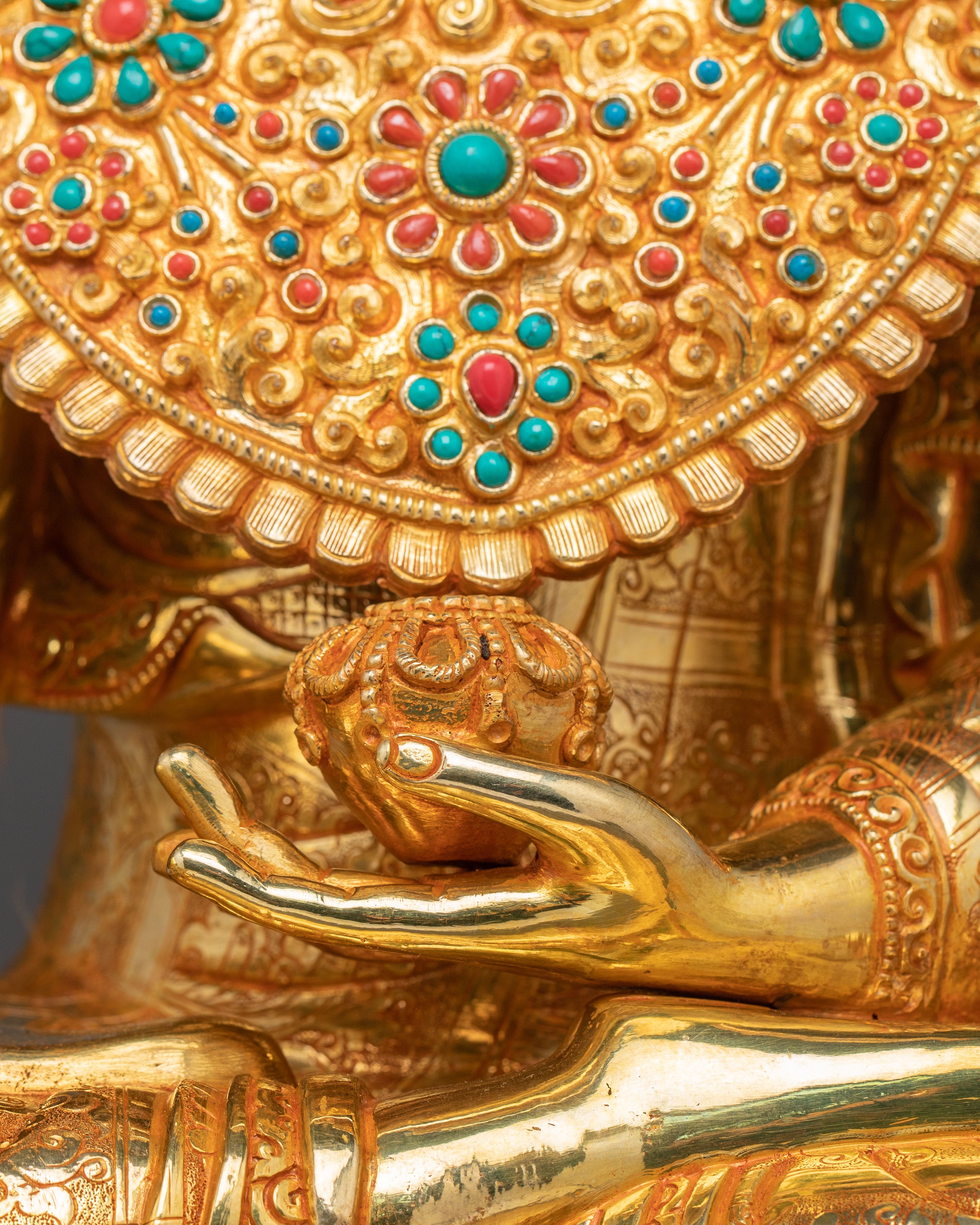 Crown Shakyamuni Buddha Statue - 24K Gold Gilded Art