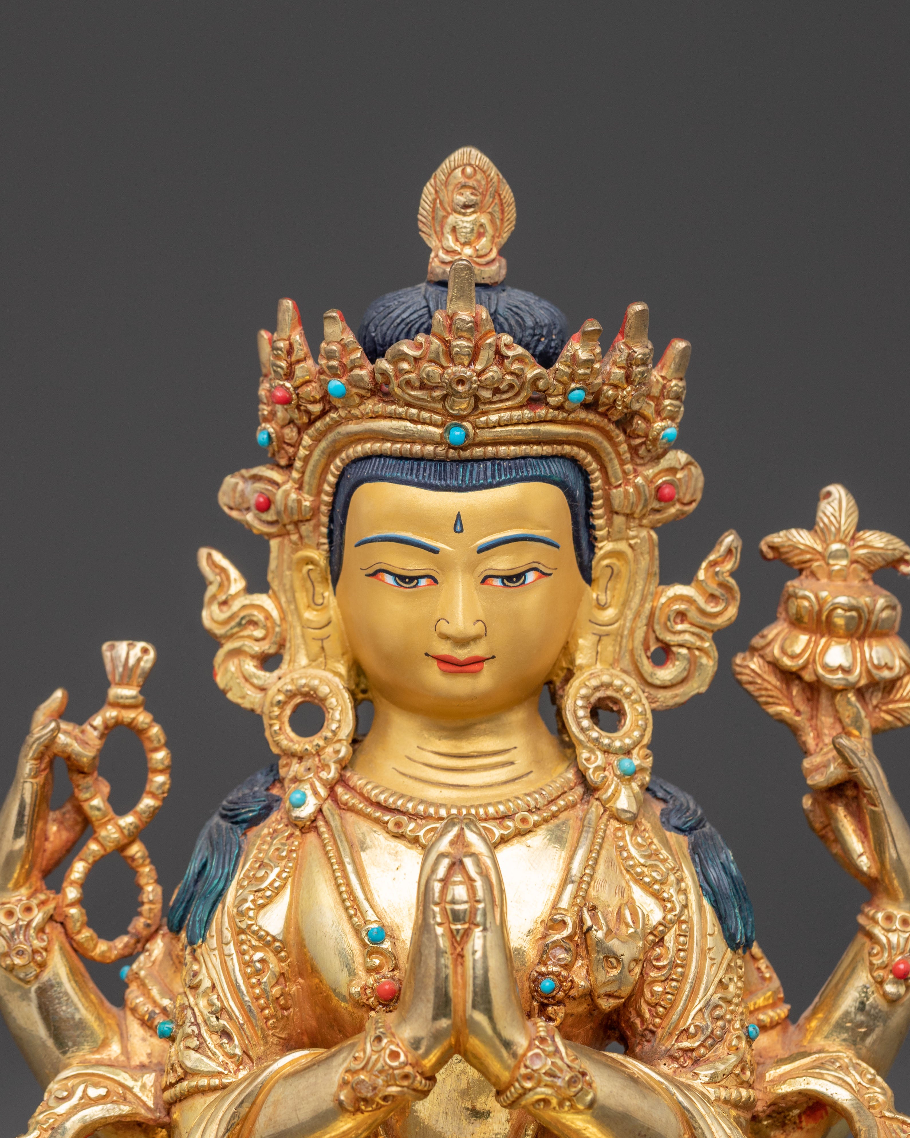 Handmade Avalokitesvara Golden Statue of Compassion – Gilded Serenity