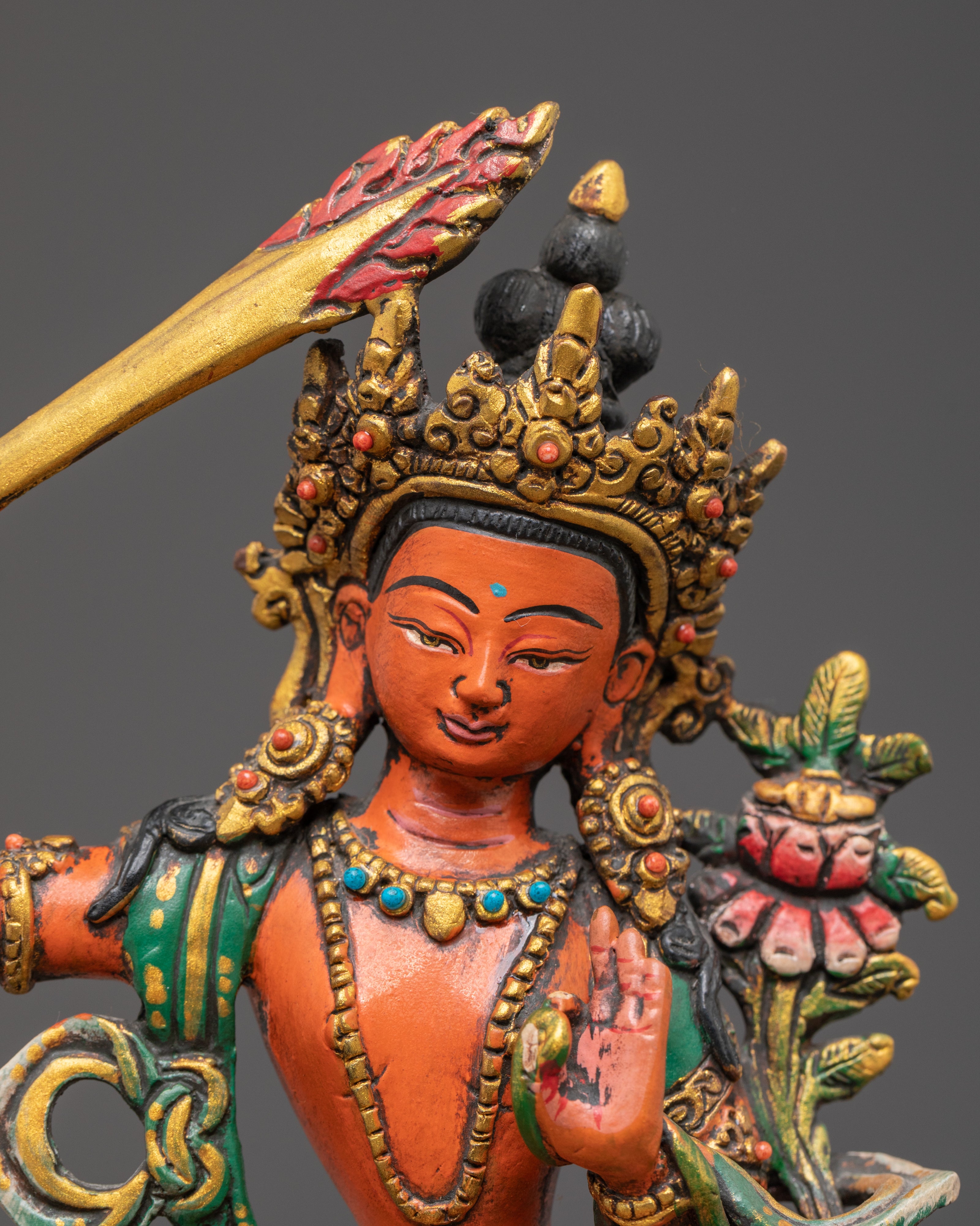 Handcrafted Copper Statue of Bodhisattva Manjushri | The Beacon of Wisdom
