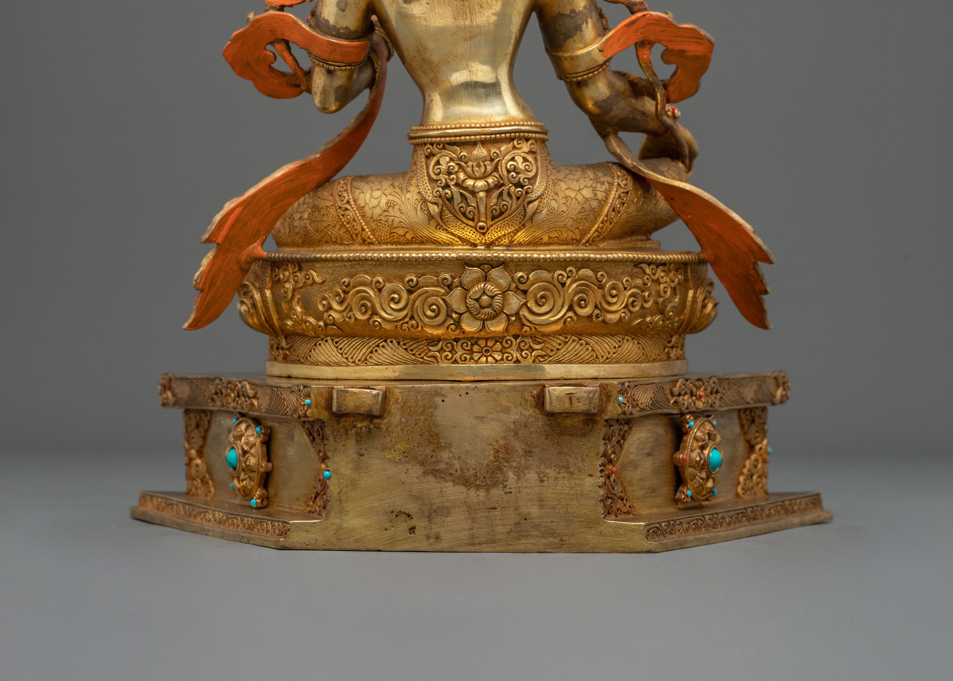 Green Tara Fire Gold Gilded Statue | Made in Nepal
