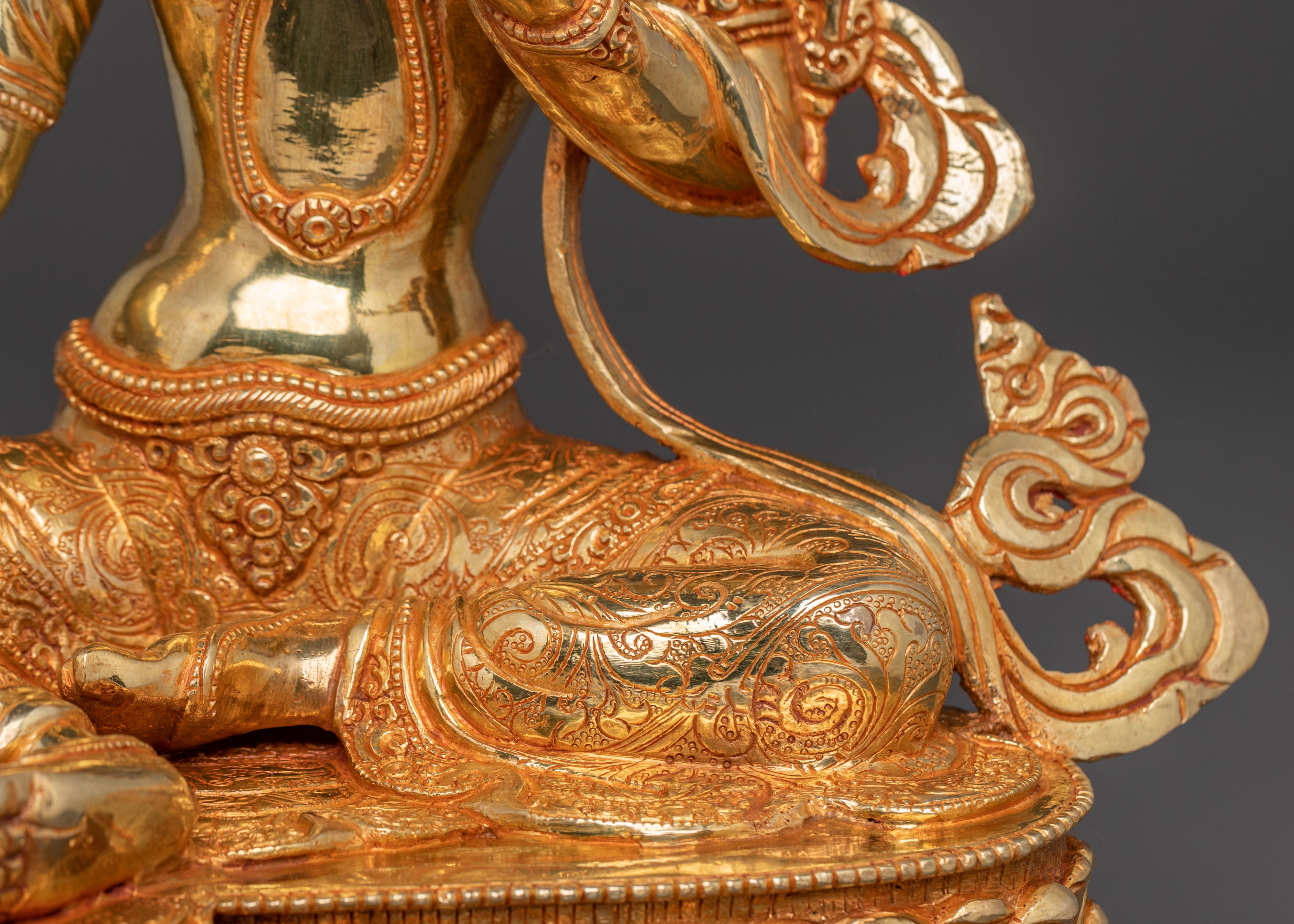 Handcrafted Goddess of Protection Green Tara Statue – 24K Gold Gilded Art