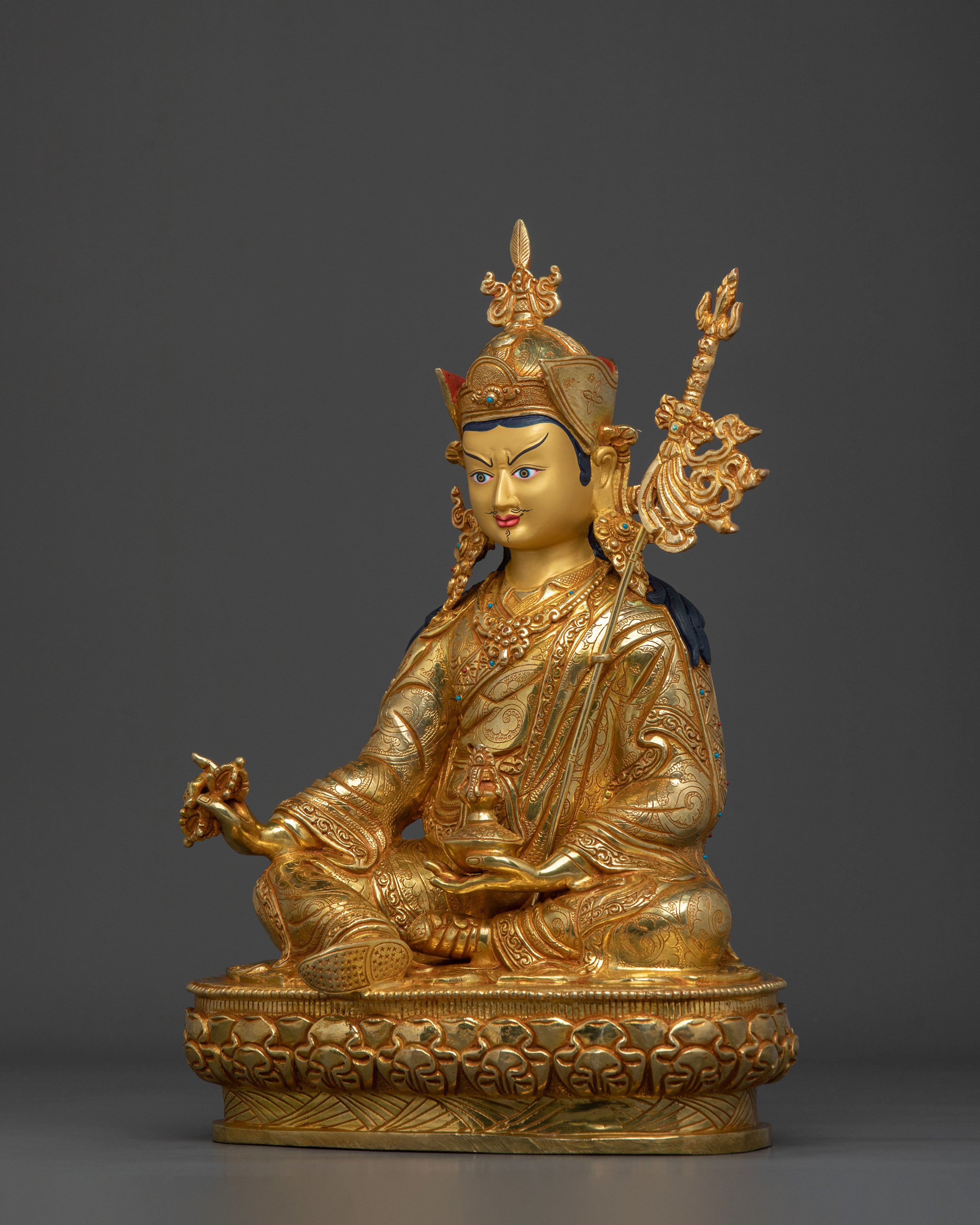 Buddhist Protector Guru Rinpoche Statue | 24K Gold Gilded Artwork