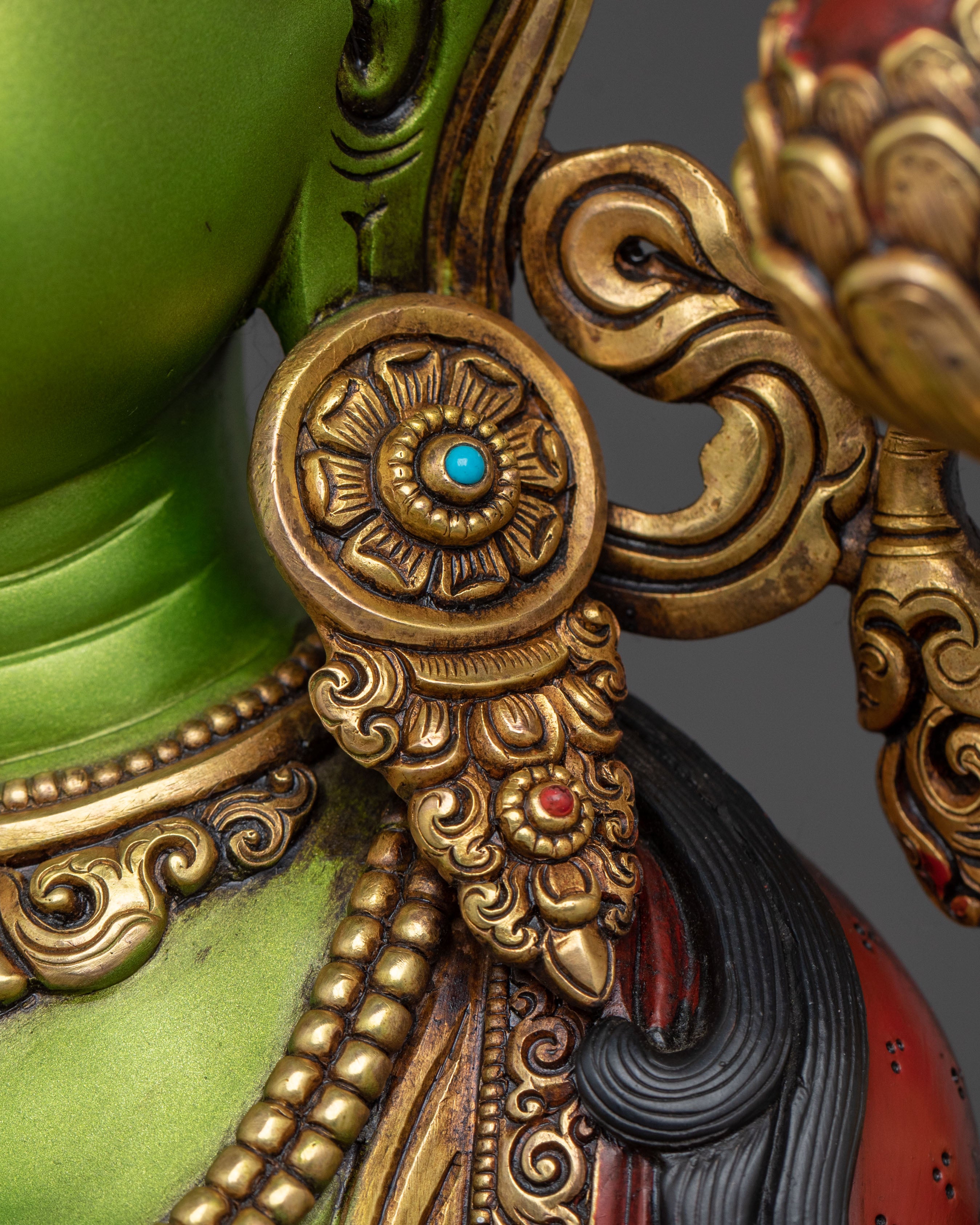 Mother Green Tara Sacred Sculpture in Gilded Copper