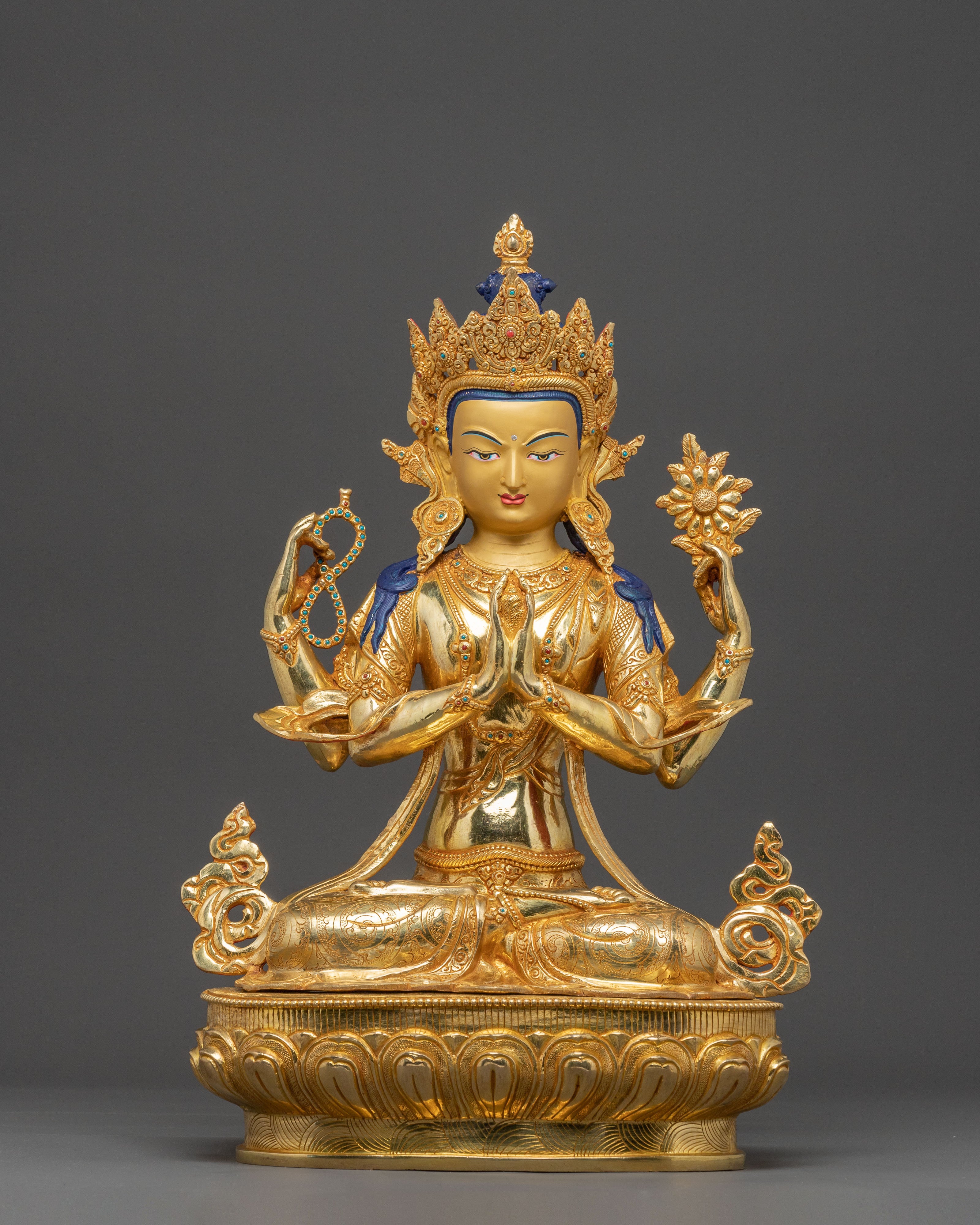 Handmade Bodhisattva of Compassion Chenrezig Statue | Tibetan Buddhist Sculpture