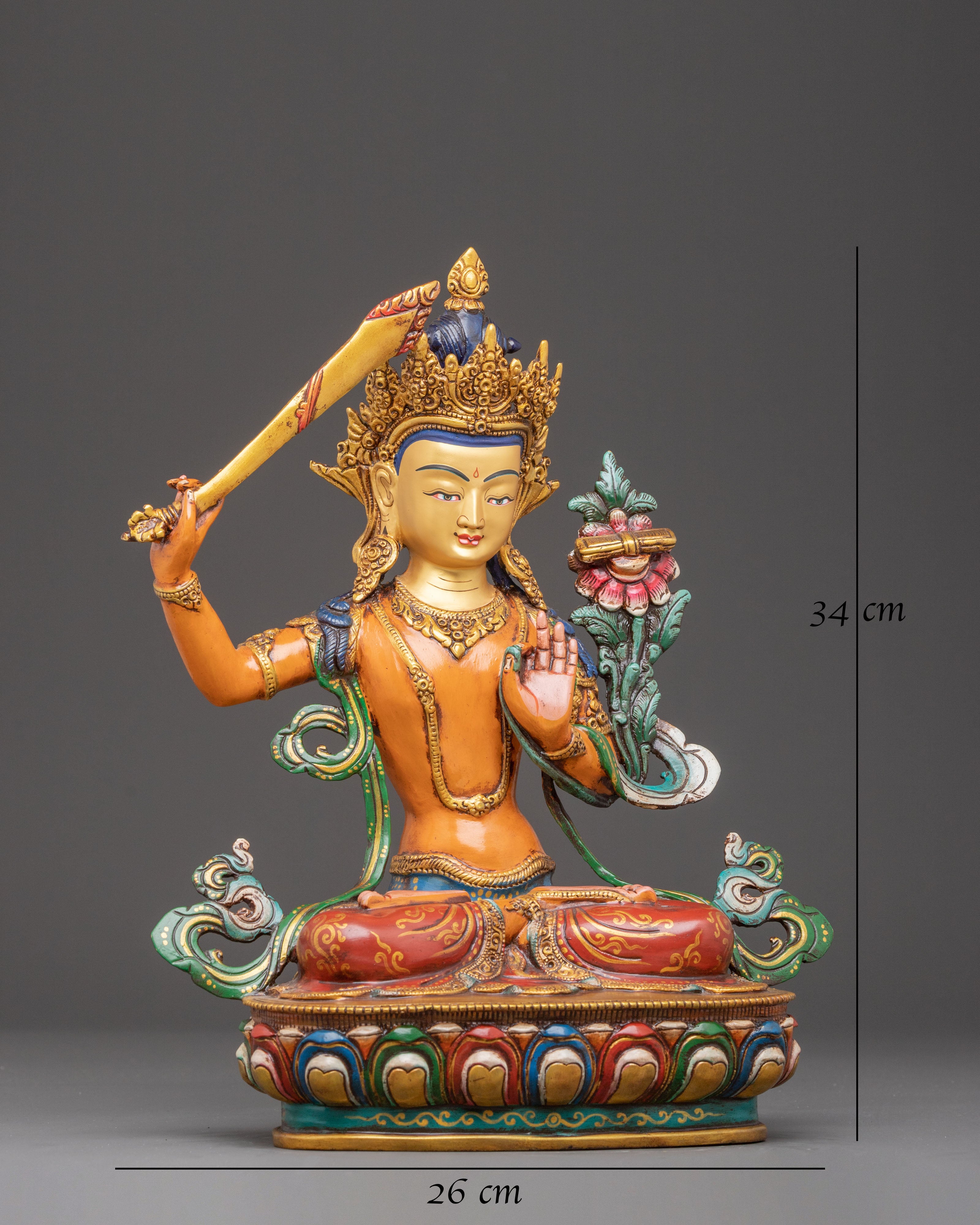 Handmade Statue of Bodhisattva Manjushri: Himalayan Artwork