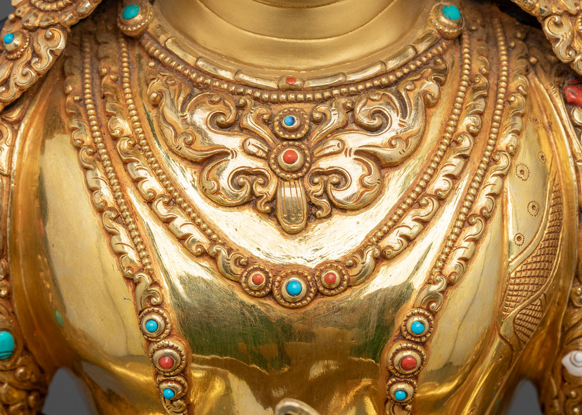 Amitayus Sculpture | Gemstones Adorned Copper Figurine
