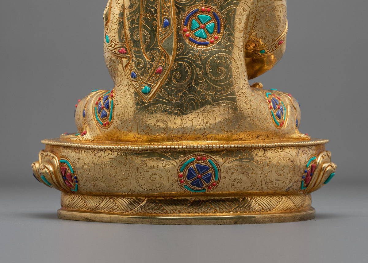 Amitabha Buddha 24K Fire Gold Gilded Sculpture