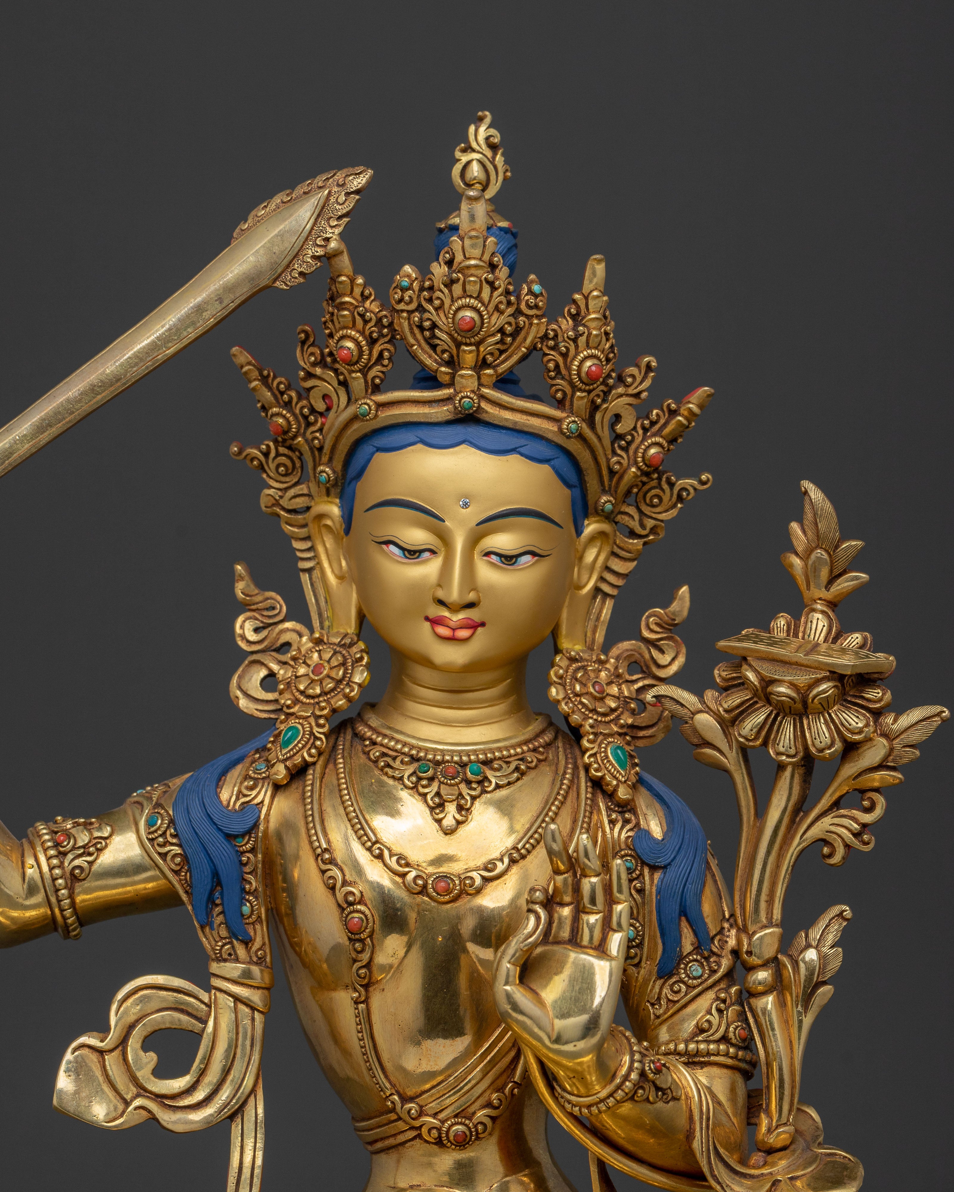 Manjushri Sacred Wisdom Statue | 24k Gold Glided