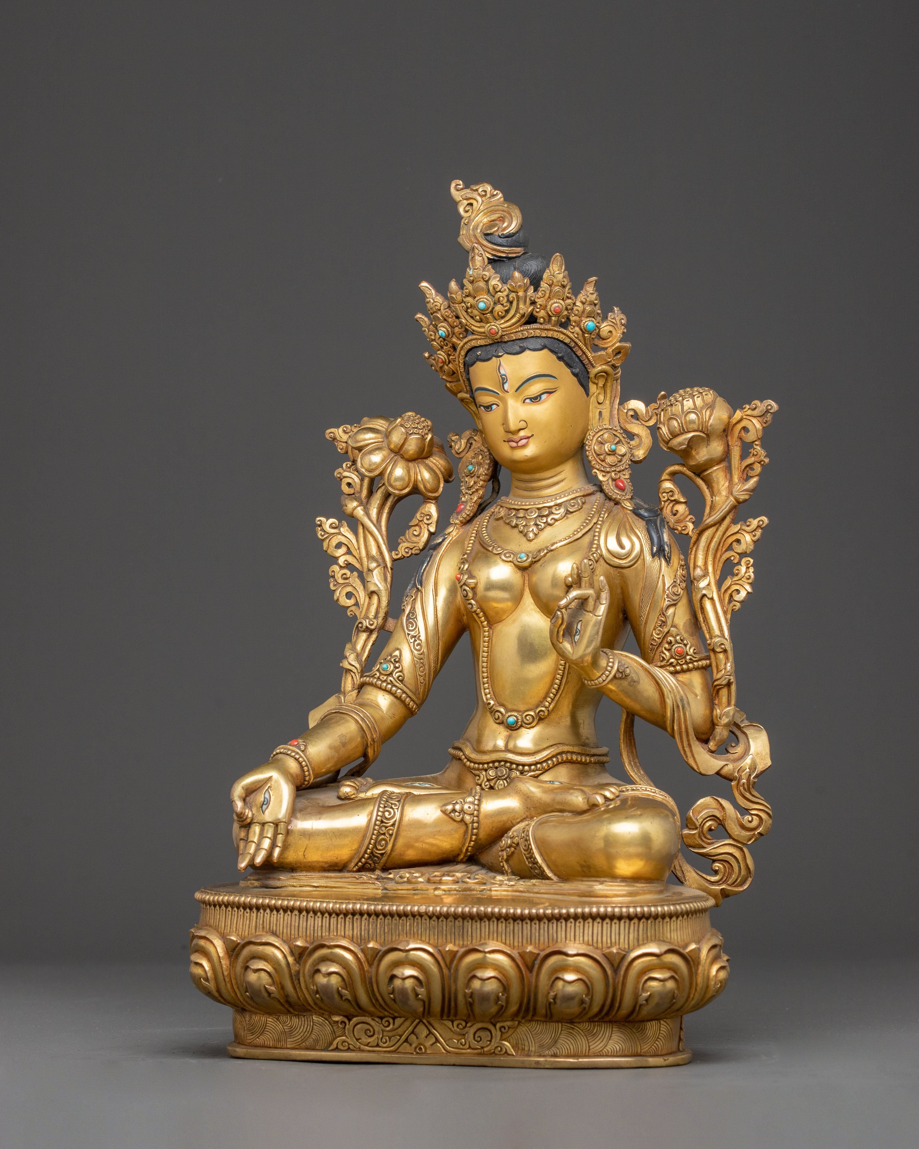 Handcrafted White Tara Statue: Peaceful Bodhisattva Deity of Longevity