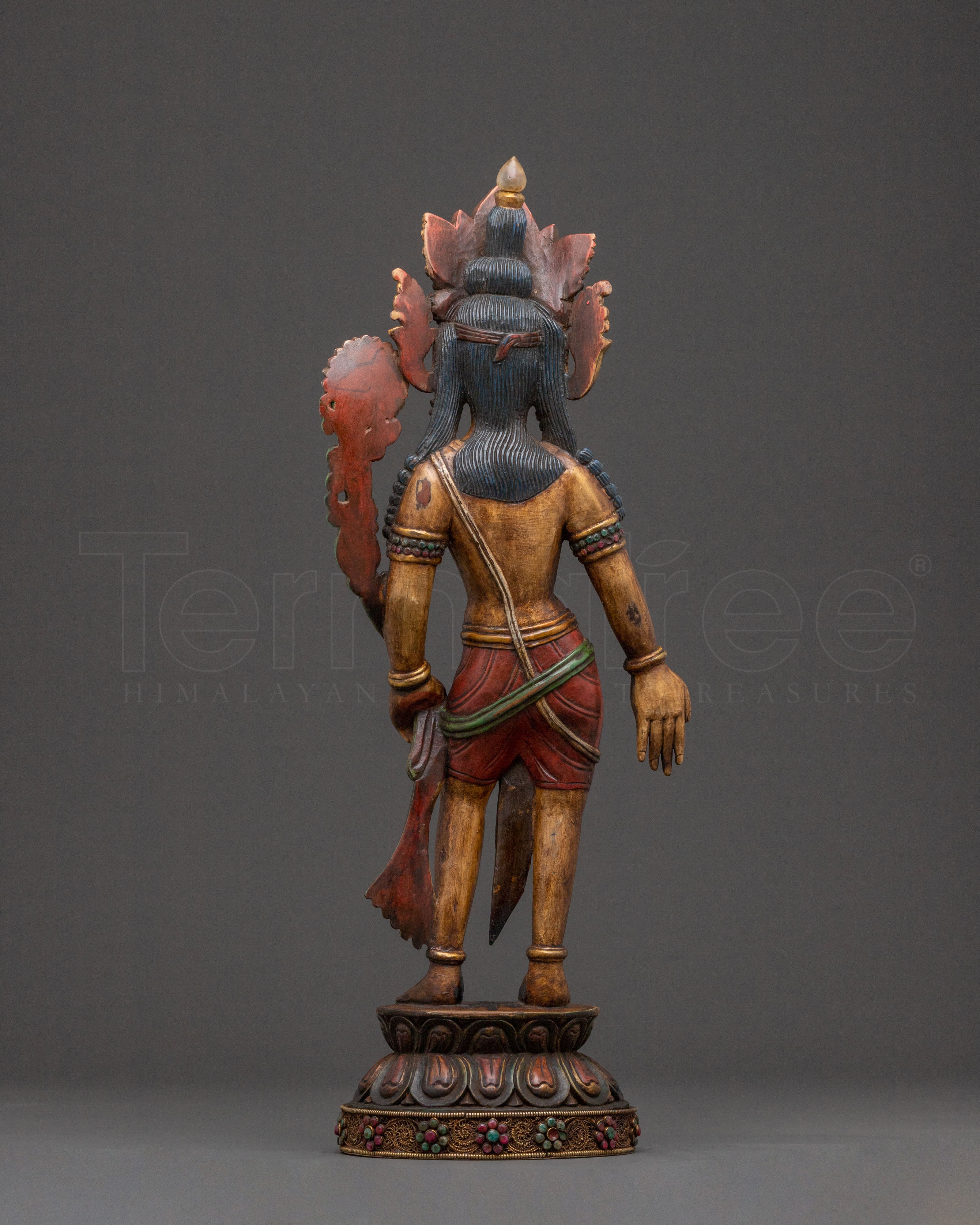 Lokeshwor Tibetan Sacred Statue: Antique Gold and Gemstone Artistry