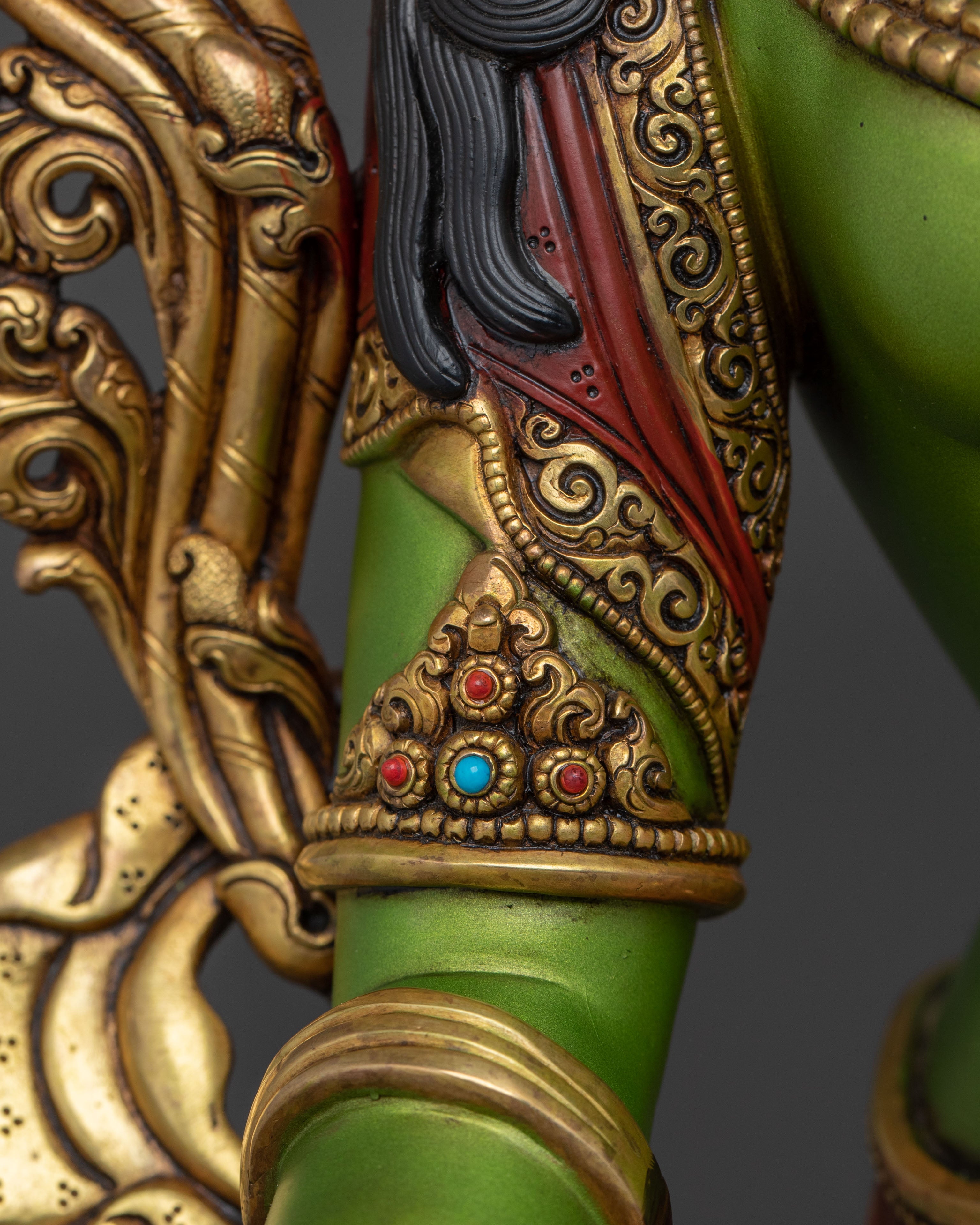 Mother Green Tara Sacred Sculpture in Gilded Copper