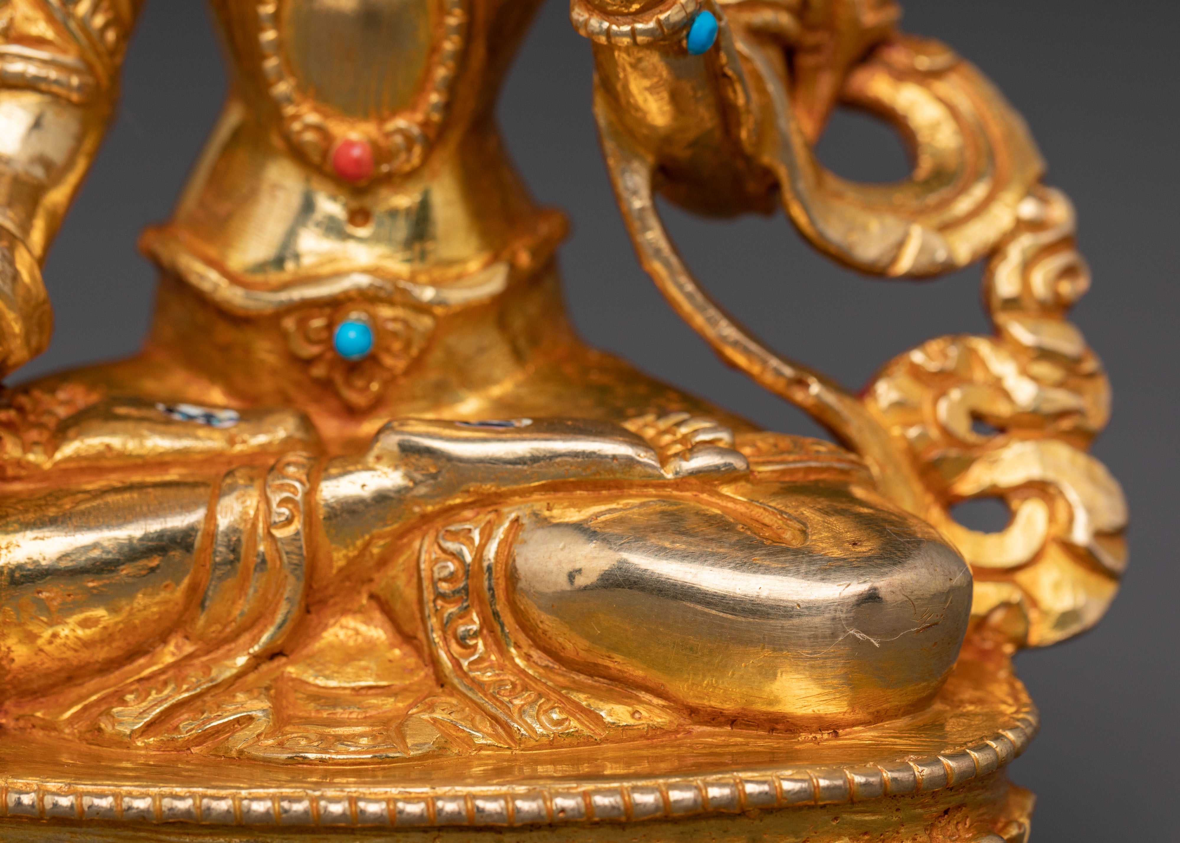 White Tara Traditional Statue – Gilded Copper & Gemstone Art