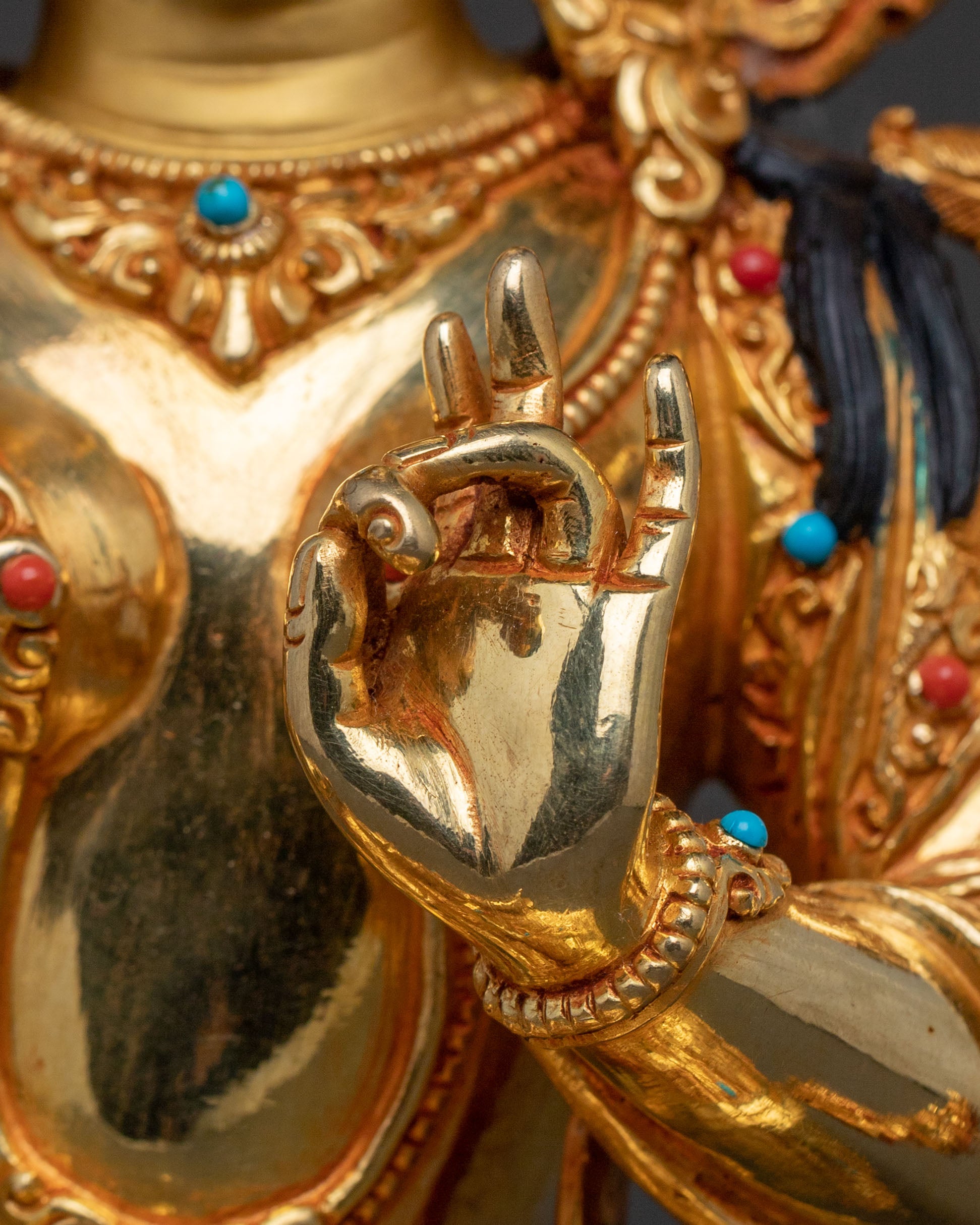 Green Tara Goddess Icon | 24K Gold Gilded Statue