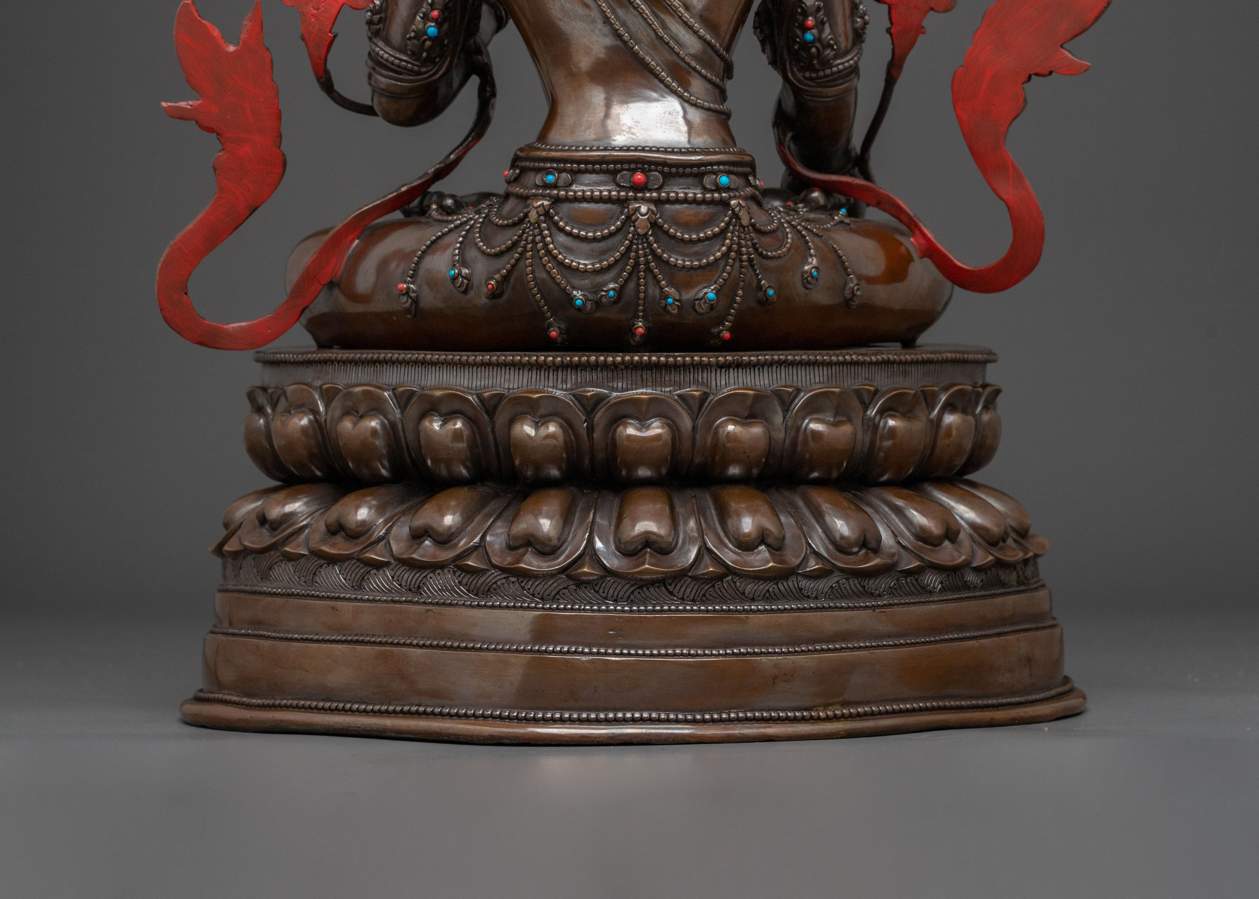 White Tara Statue: Oxidized Copper Goddess