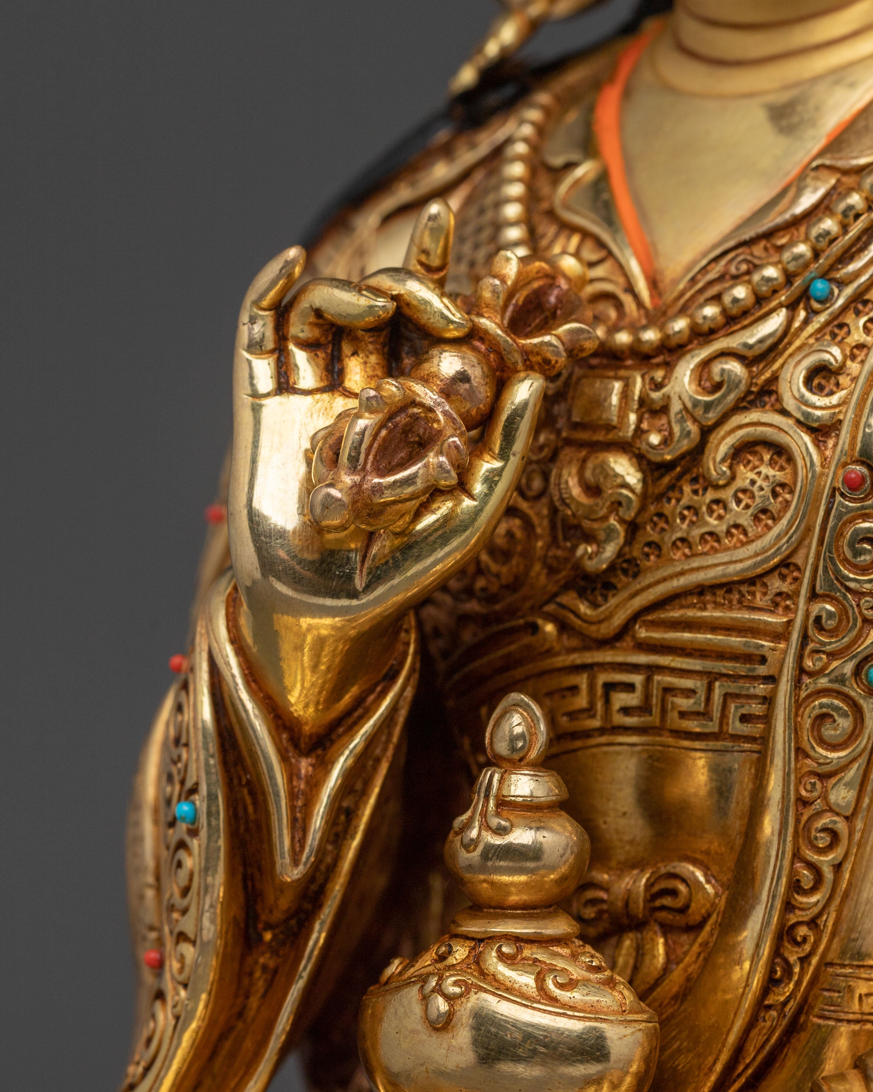 Tibetan Buddhist Figurine of Guru Tsokye Dorje | 24K Gold Gilded Sacred Sculpture