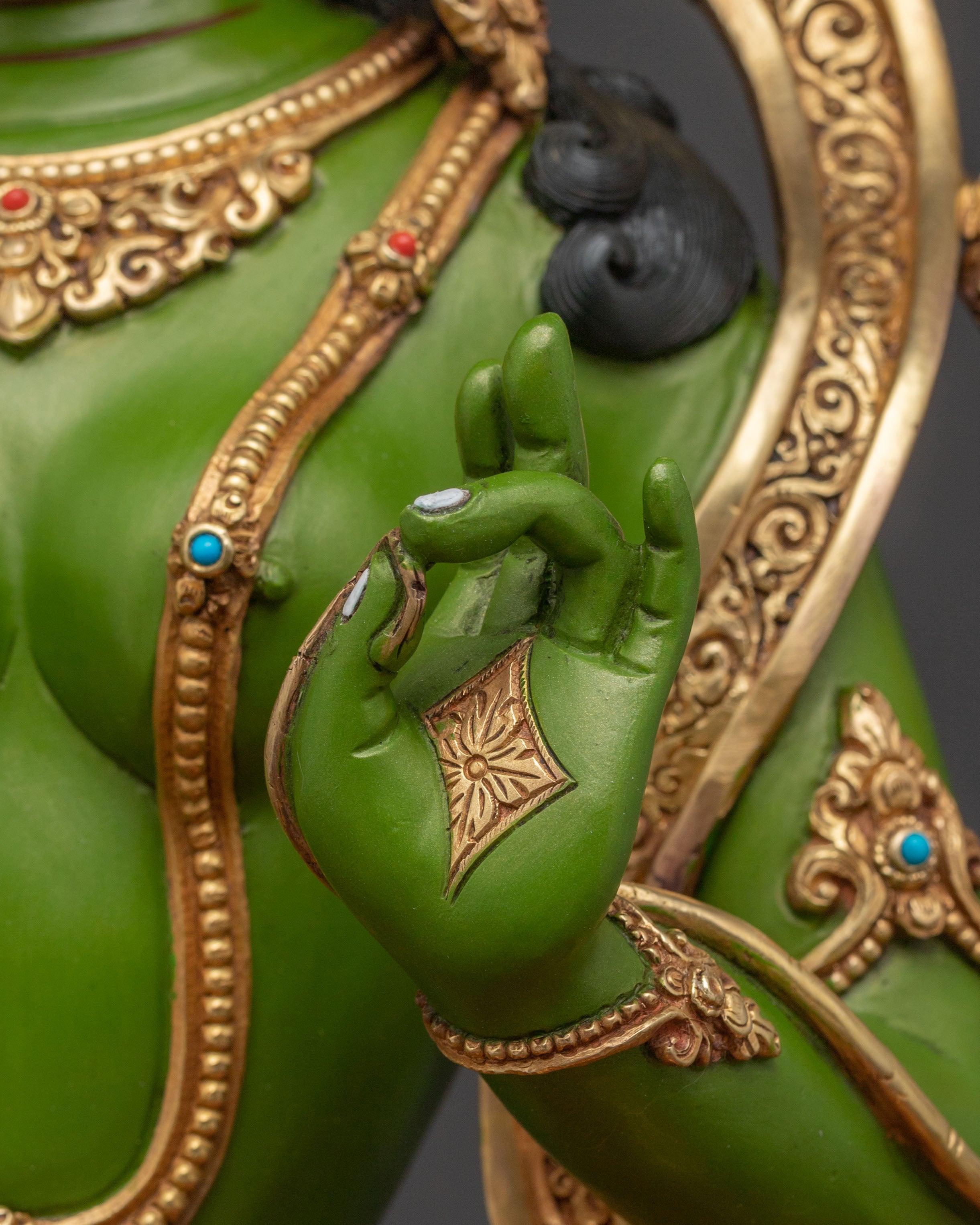 19 Inch Green Tara Statue: Gold Electroplated