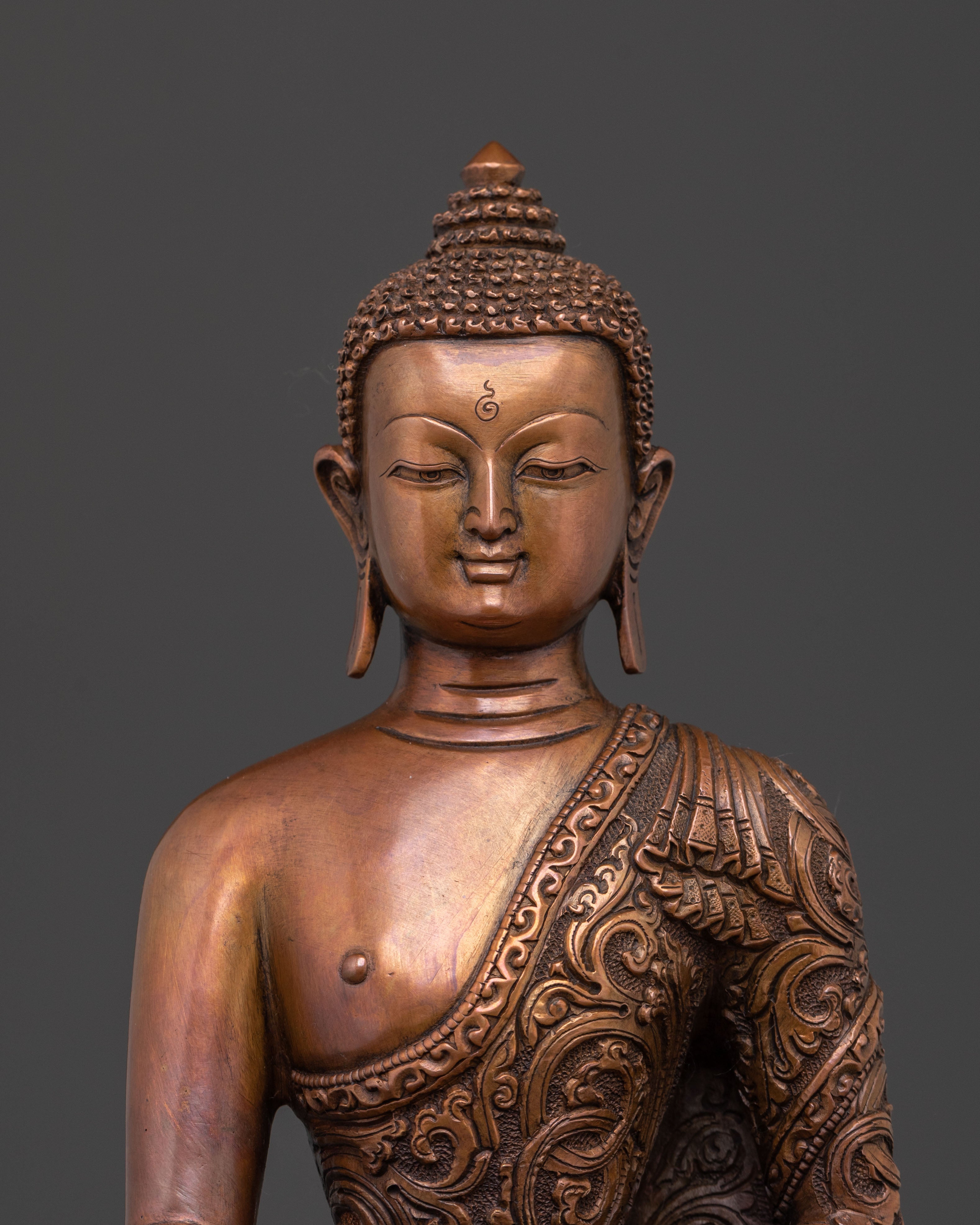 Handcrafted Peaceful Icon Shakyamuni Buddha in Oxidized Copper