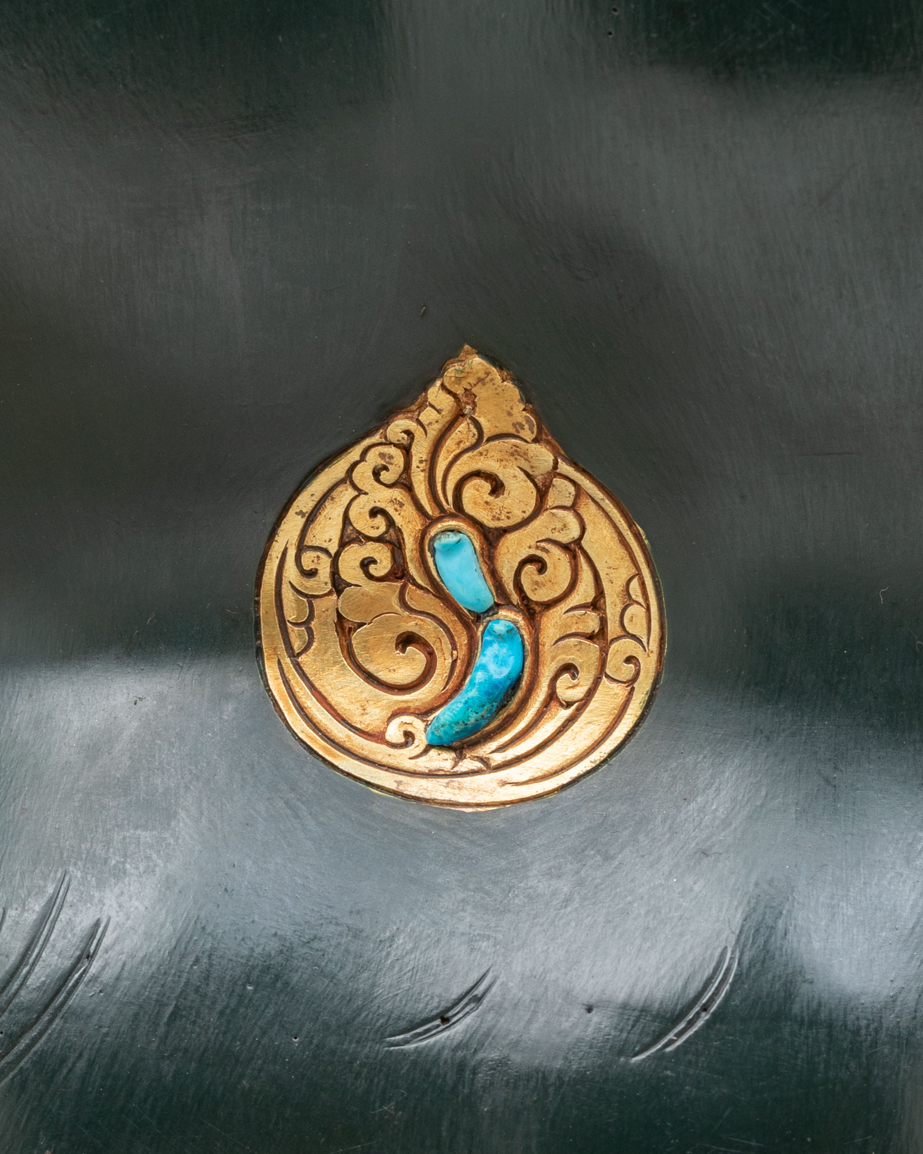 Mahakala Bernakchen Sacred Tibetan Sculpture | Gemstone-Adorned Copper Statue