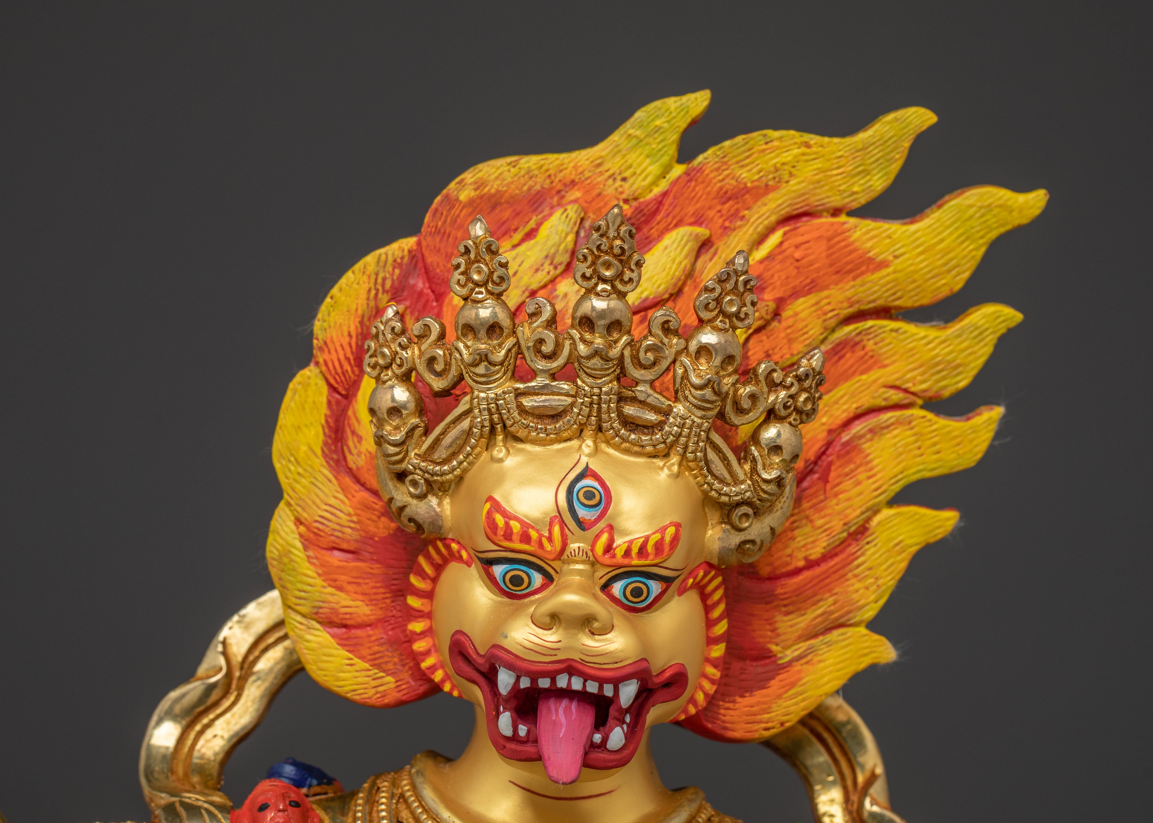 Simhamukha Statue the Remover of Obstacles - Exquisite 24K Gold Gilded Copper