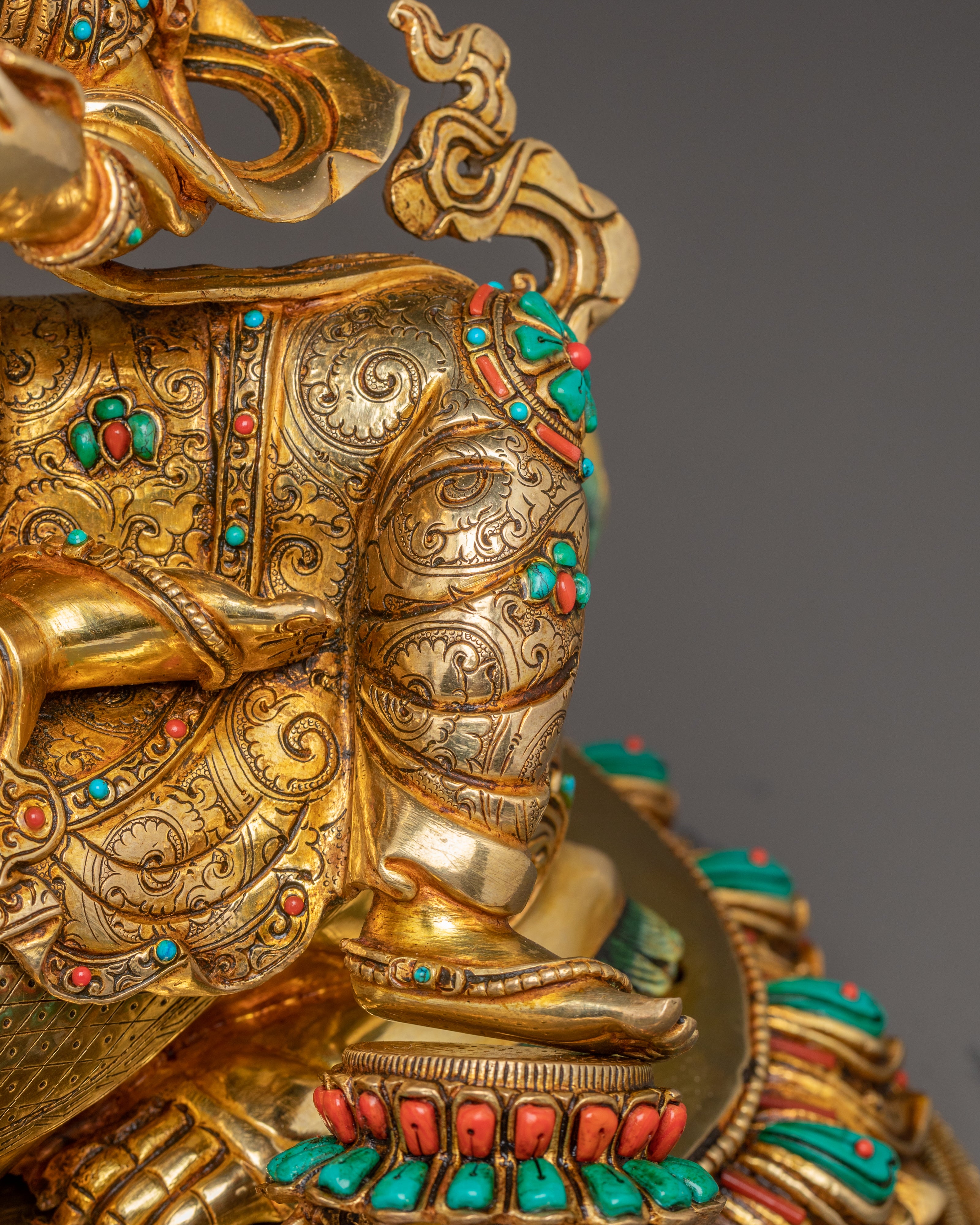 Golden Samantabhadra & Simhanada Manjushri Statue Set