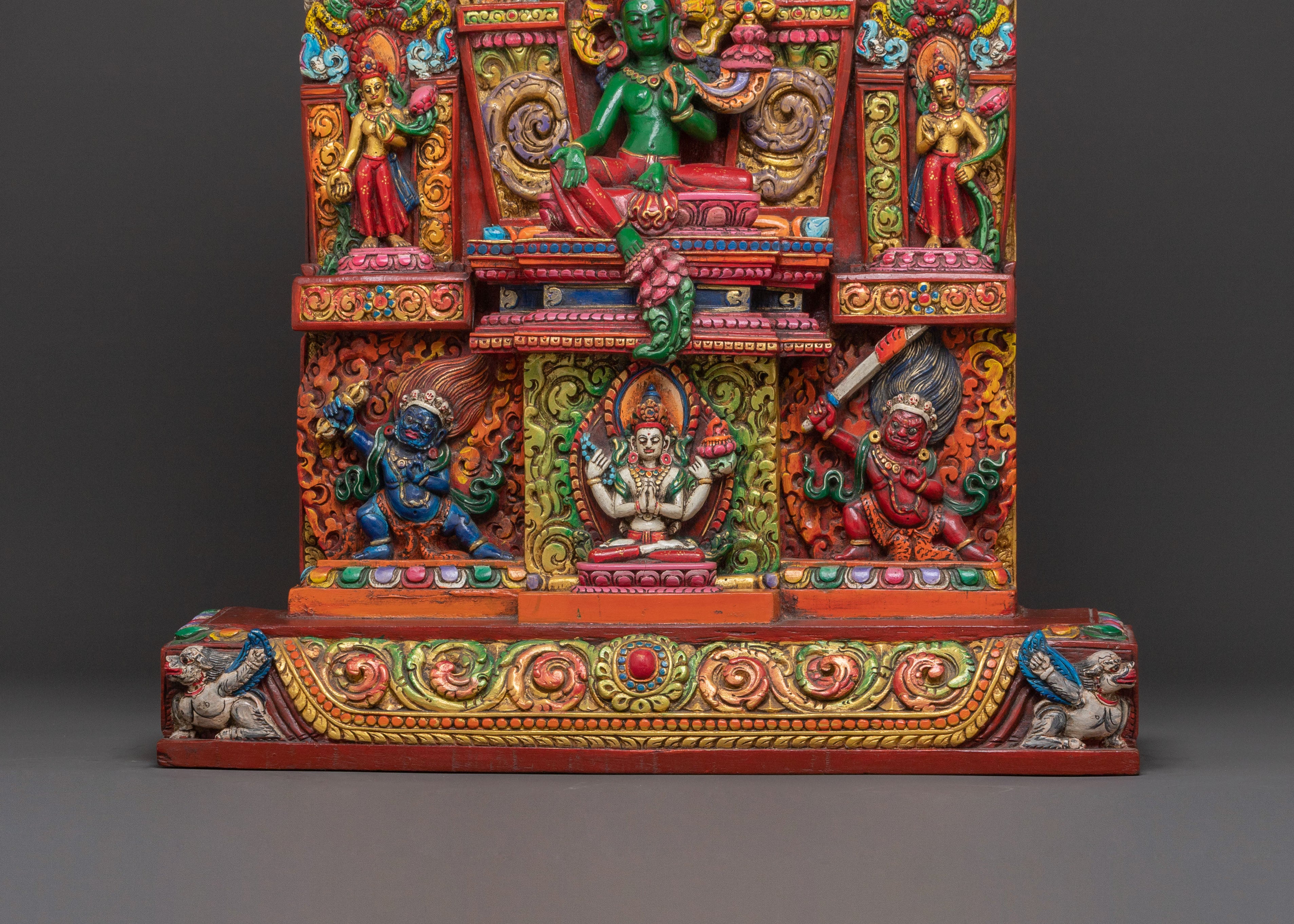 Green Tara Sacred Wooden Sculpture | Himalayan Serenity