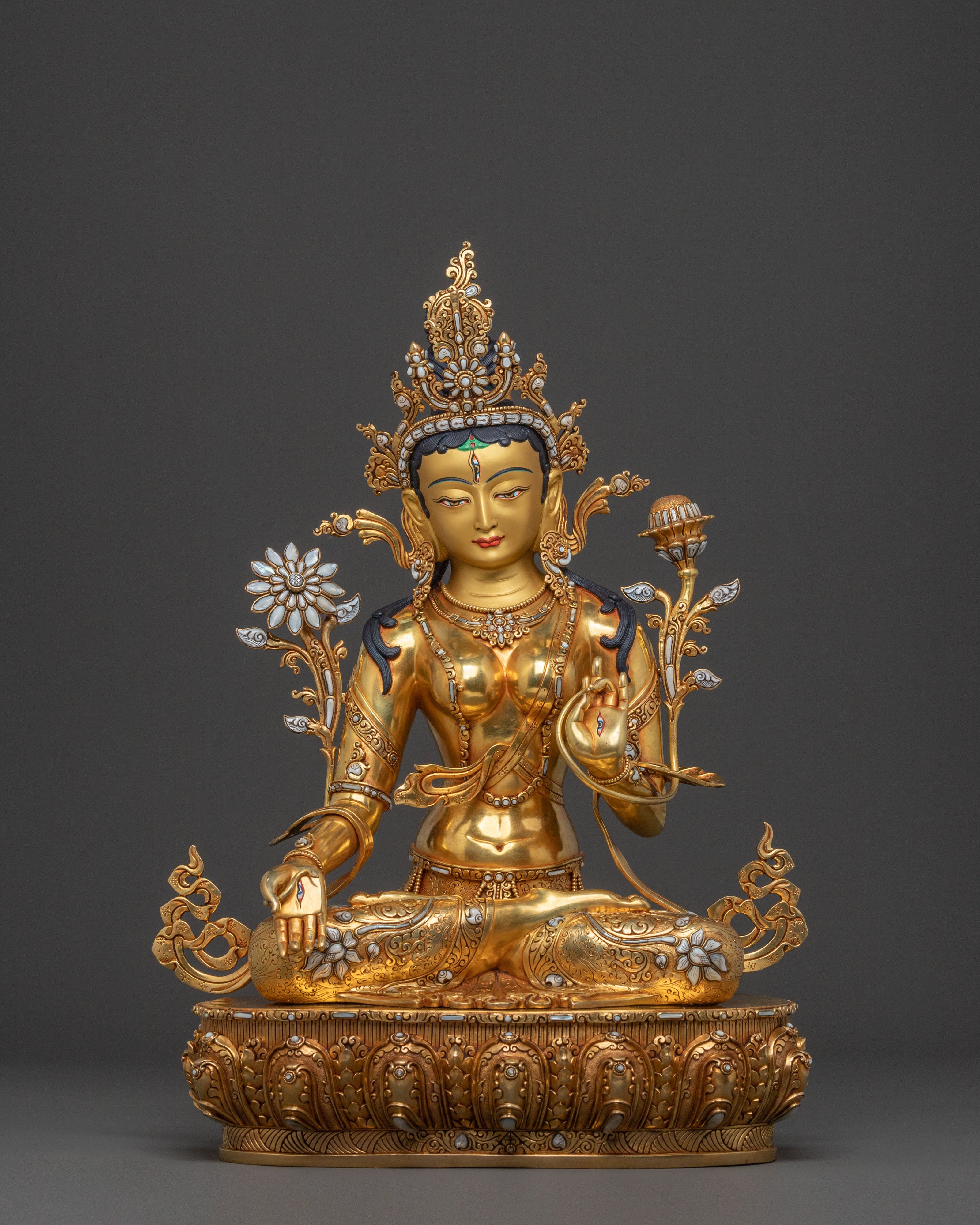 White Tara Healing Figure - 24K Gold Gilded Masterpiece